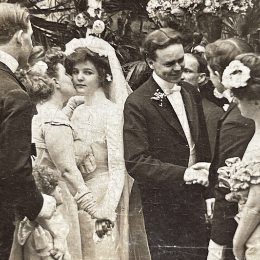 Antique 1902 Bride And Groom Greet Wedding Guests Stereoview Photo Card P2691