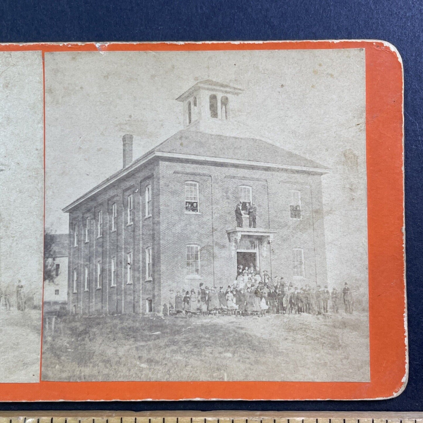 Schoolhouse with Children Stereoview Unknown Location Antique c1869 X4053