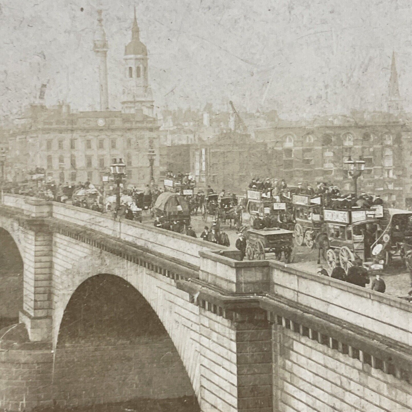 Antique 1880s Stage Coaches On London Bridge England Stereoview Photo Card P4498