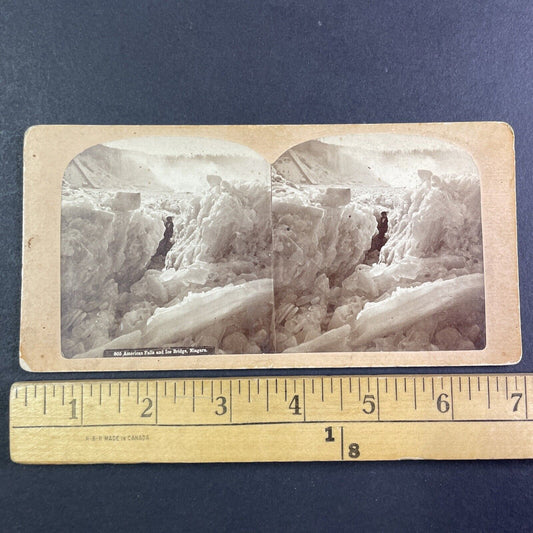 Man Inside Frozen Ice River Crevasse Stereoview Charles Bierstadt c1870s Y2241