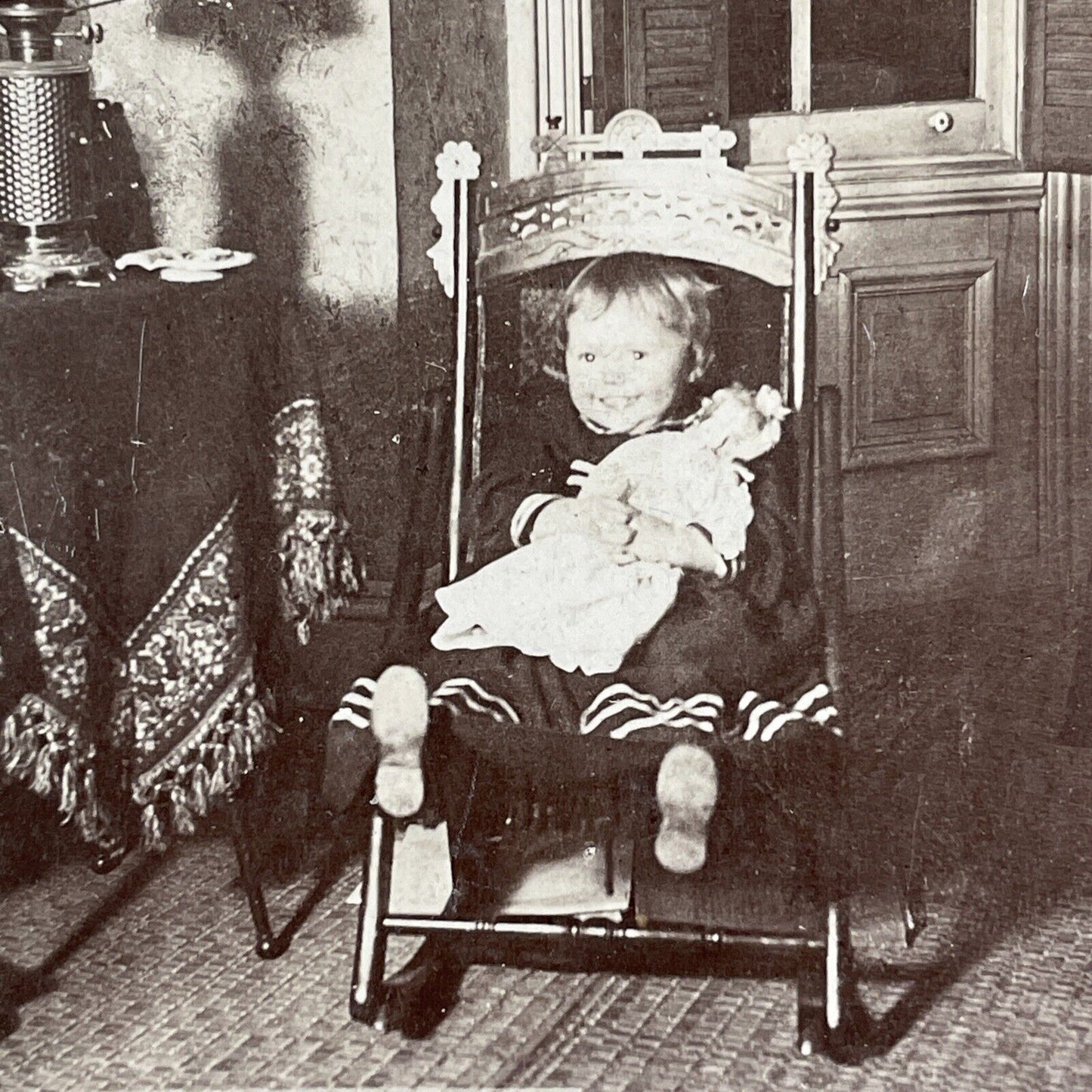 Little Girl With Porcelain Doll Stereoview CH Graves Antique c1898 X3515