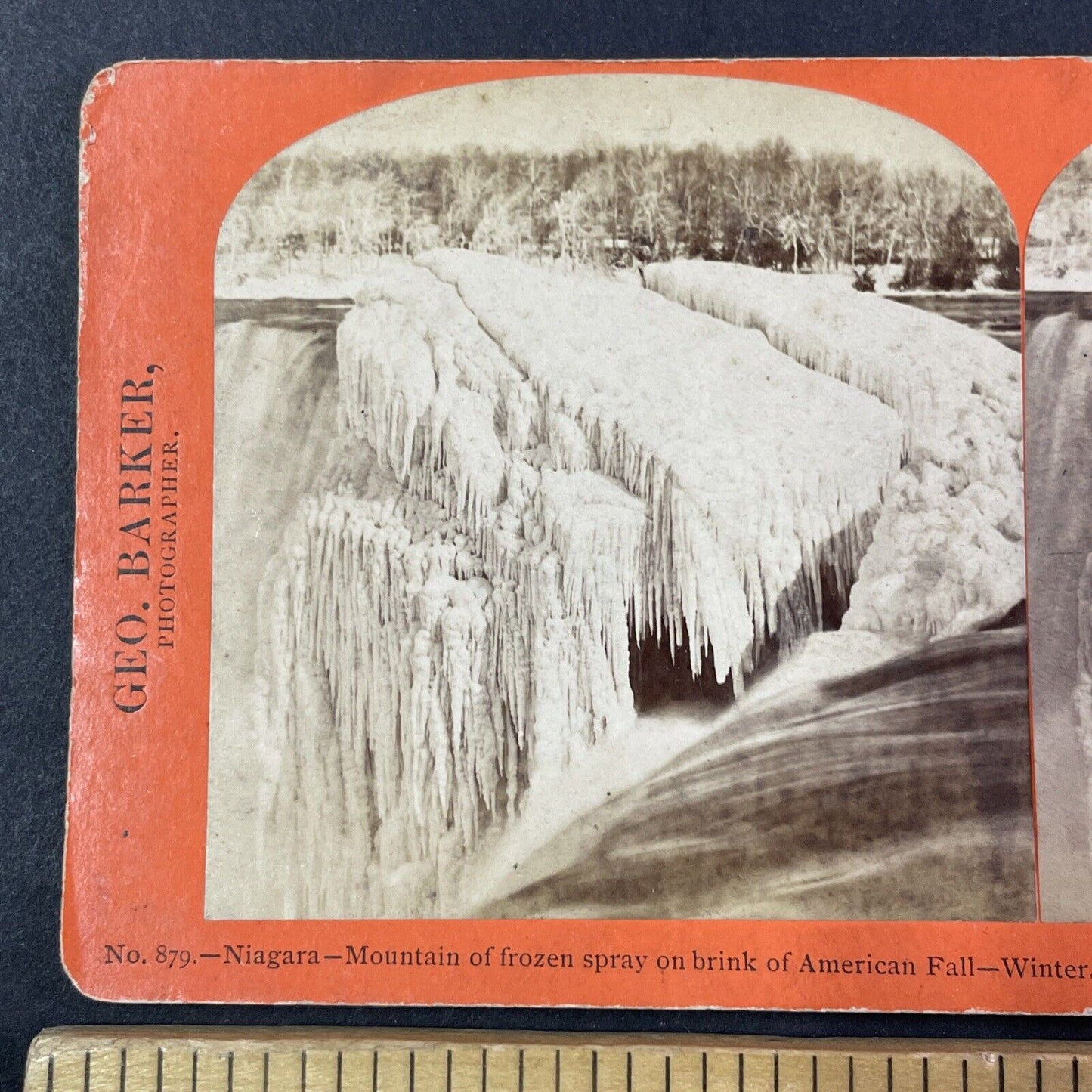 Frozen Niagara Falls Ice Block Stereoview George Barker Antique c1870s Y1777