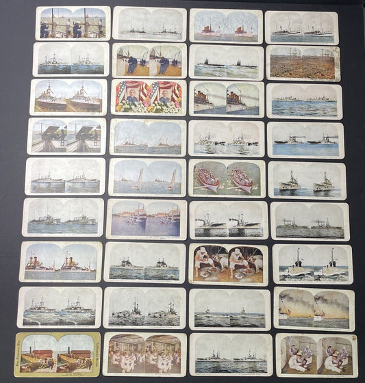 Lot Of 35 Battleships Navy Sailors Military Stereoview Photo Cards Antique c1925