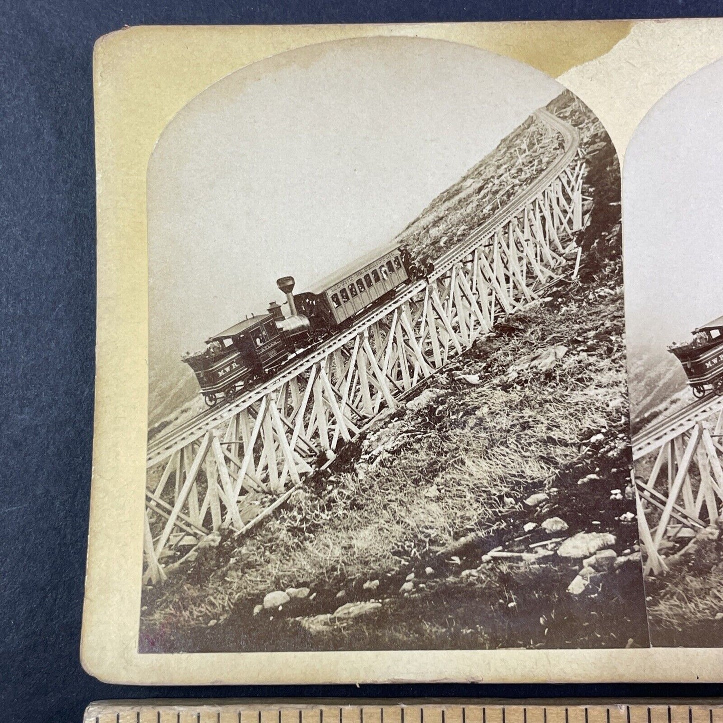 Mount Washington Cog Railway Passengers Stereoview New Hampshire c1870s Y1848