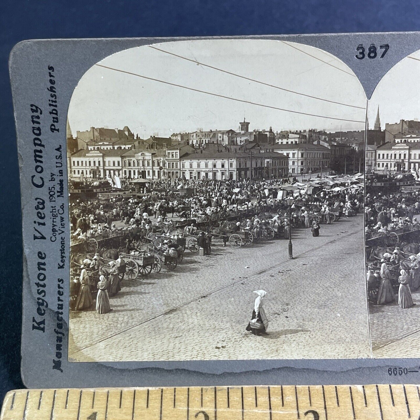 Antique 1905 Women At Market In Helsinki Finalnd Stereoview Photo Card P2174