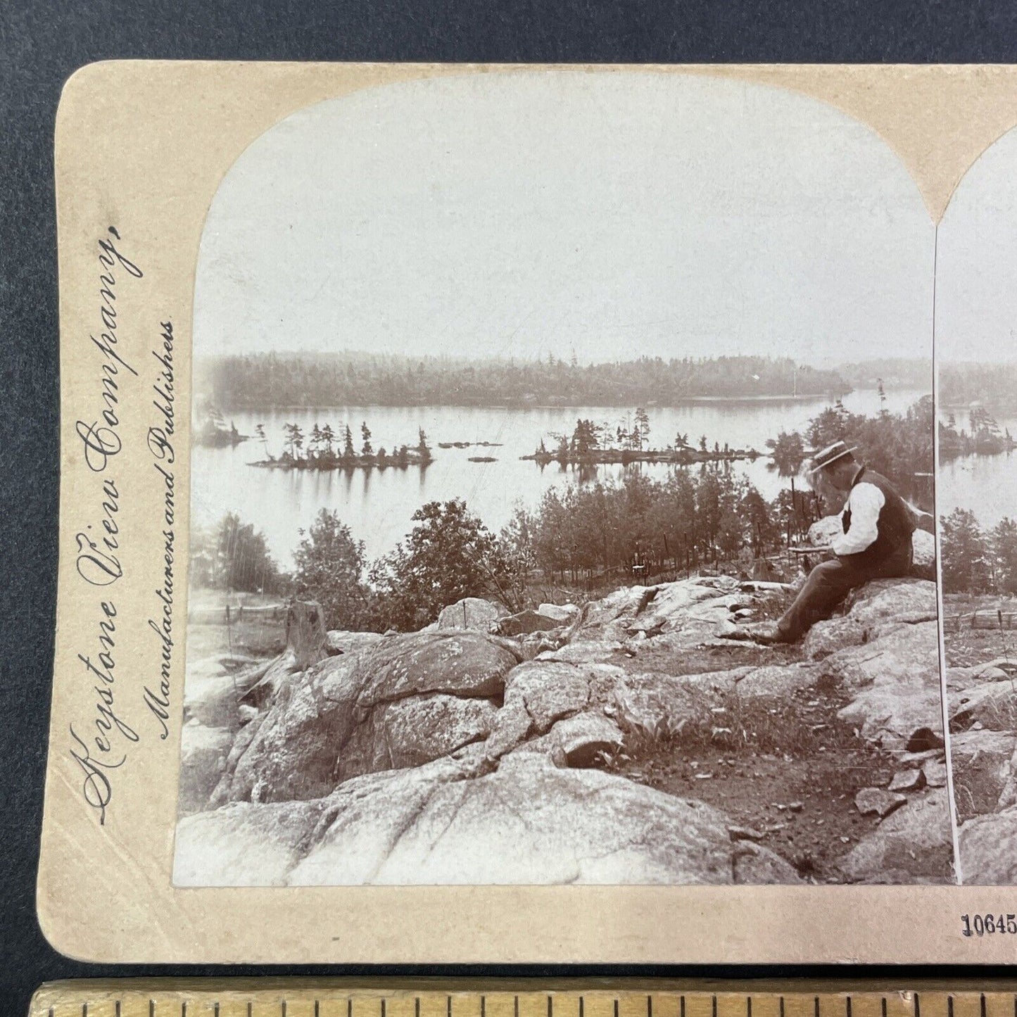 The Kettles from Mortimers Point Muskoka Lake Stereoview Canada c1901 Y1802