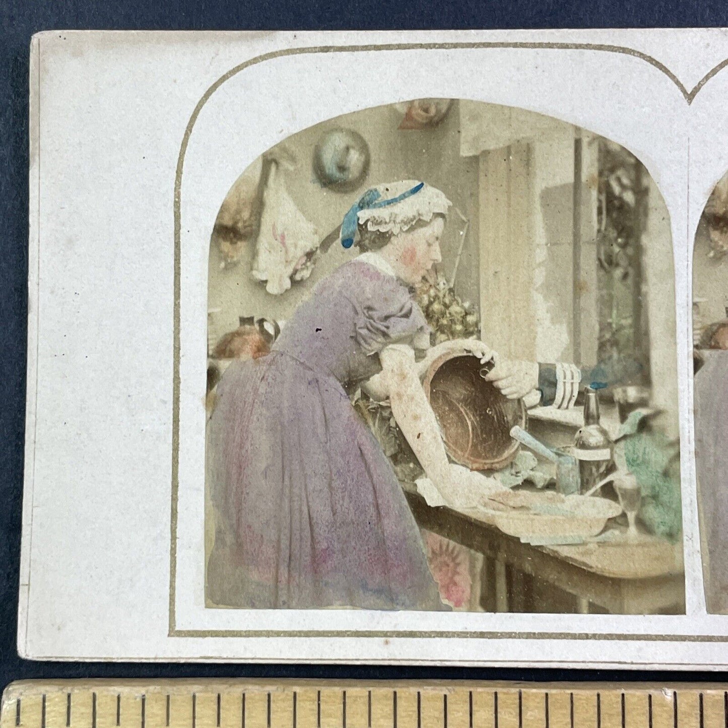 Soldier Proposes To Woman Washing Dishes Stereoview Antique c1860 X3786