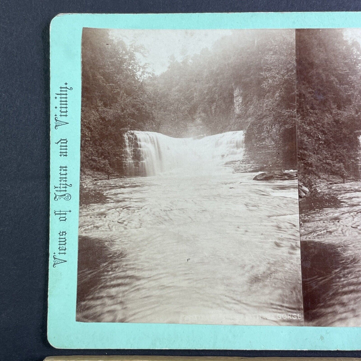 Waterfall In Ithaca Gorge New York Stereoview William Frear Antique c1880 Y1199