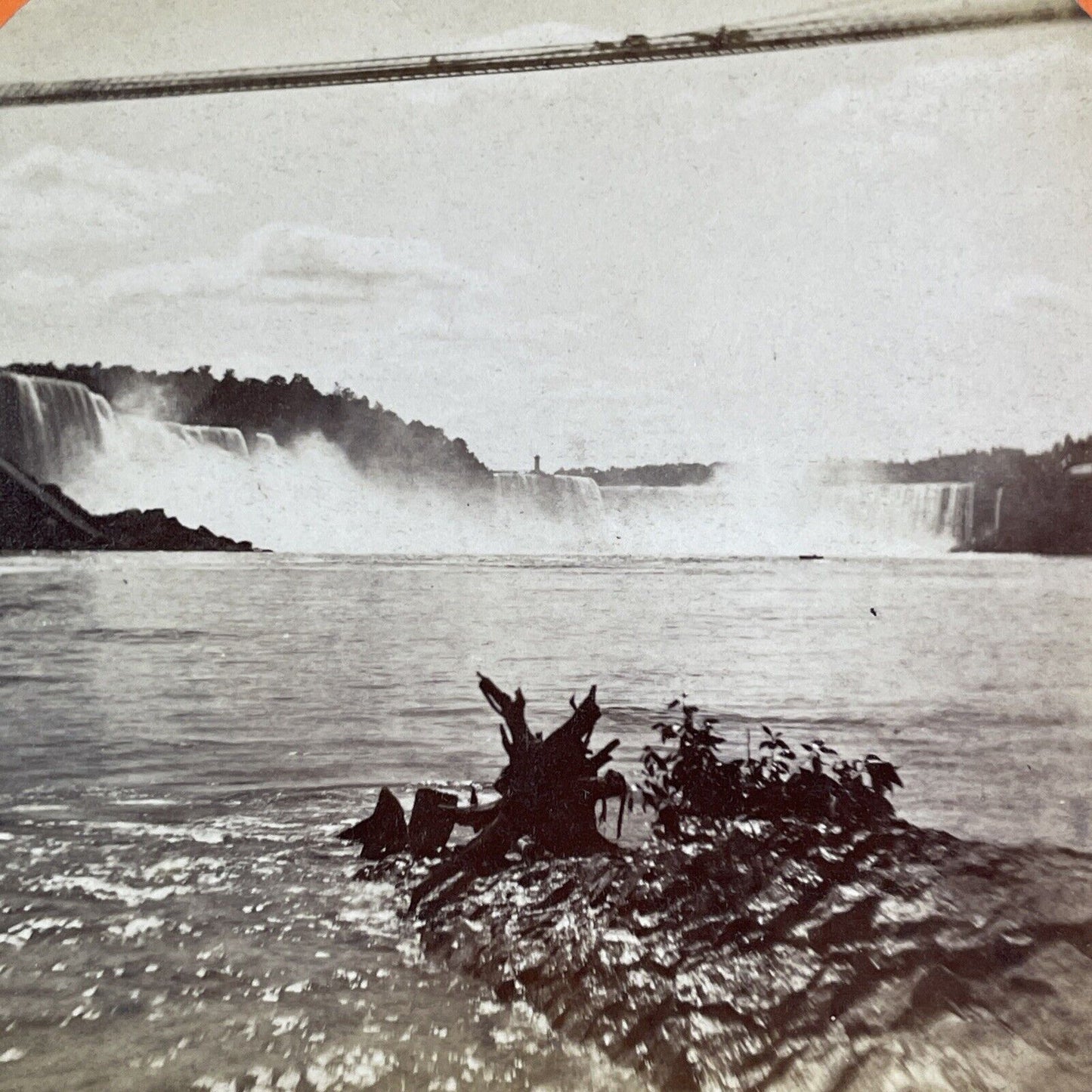 Horse and Buggy on Bridge Niagara Falls Stereoview George Barker c1870s Y2473