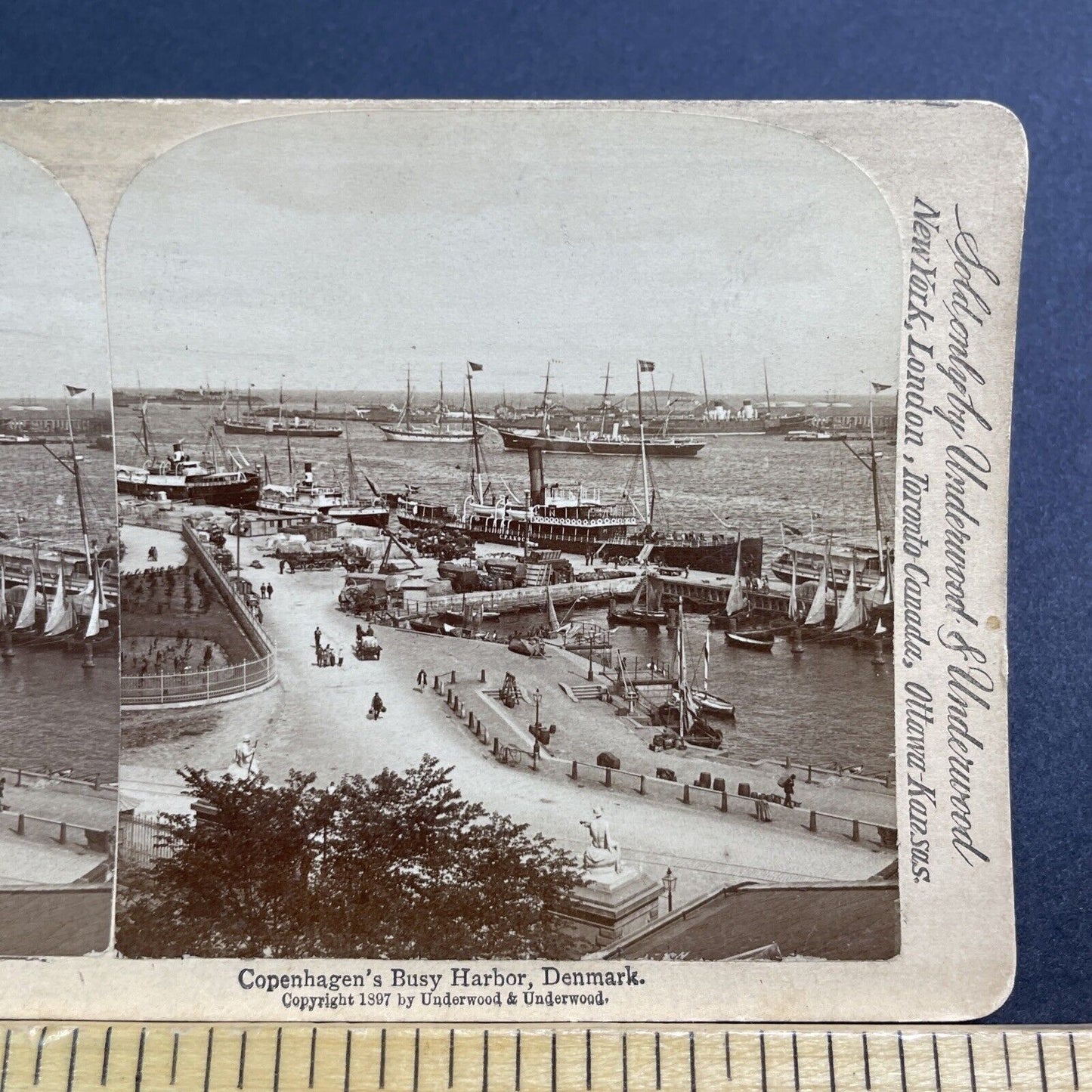 Antique 1897 Merchant Ships Copenhagen Denmark Stereoview Photo Card V514