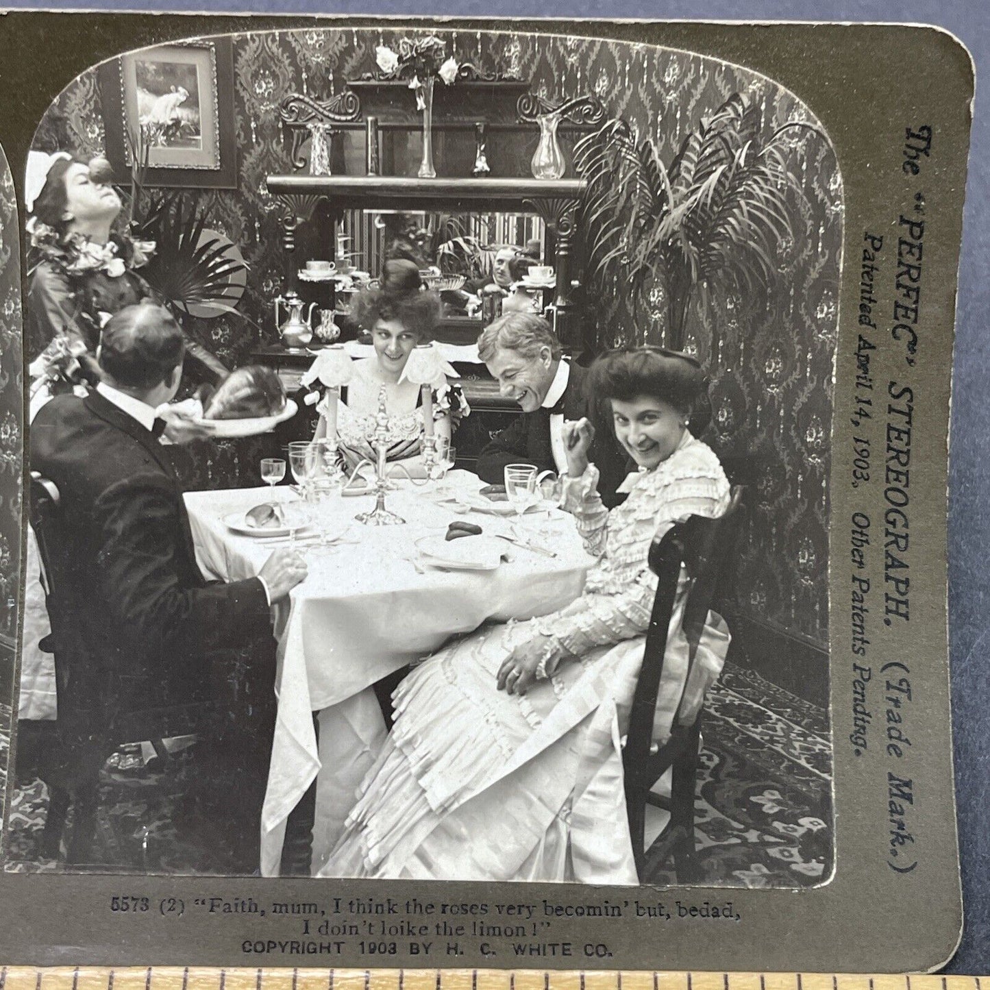 Antique 1903 Maid Balances Turnip On Nose Stereoview Photo Card P2665