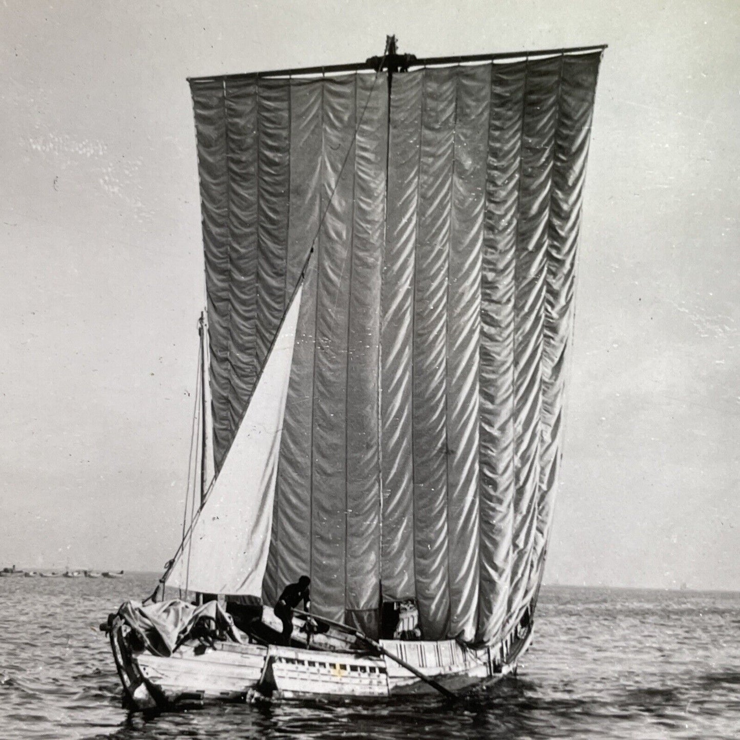 Antique 1918 Fishing Sailboat Coast Of Japan Stereoview Photo Card P1591