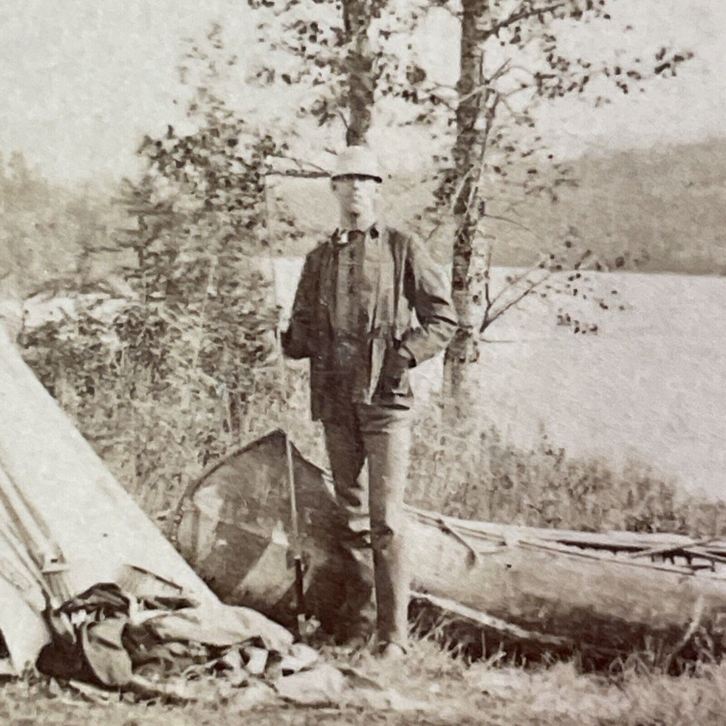 Two Native American Indian Trappers with T.W. Ingersoll Stereoview c1888 Y1331