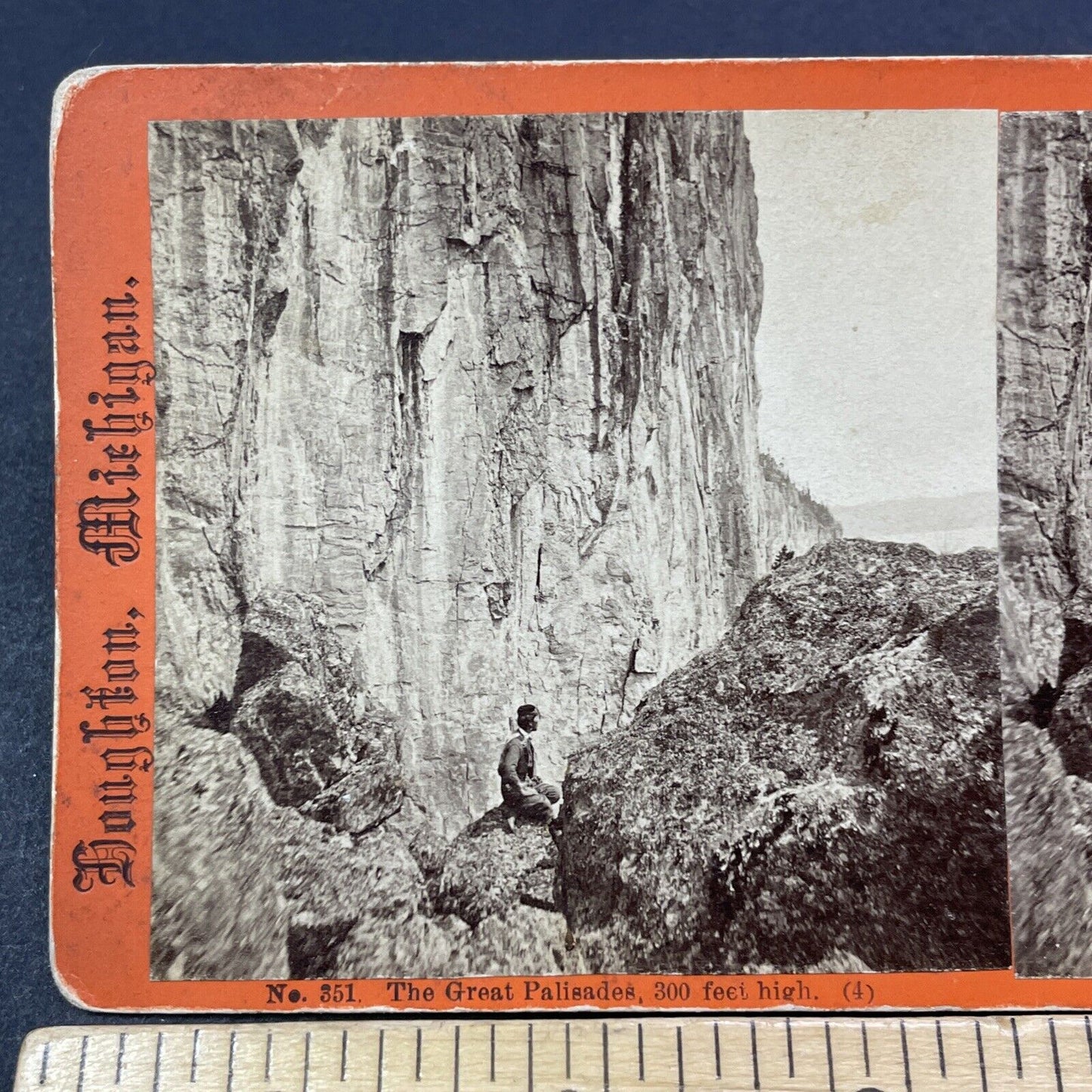 Antique 1860s Climber At Palisade Head Minnesota Stereoview Photo Card V1981