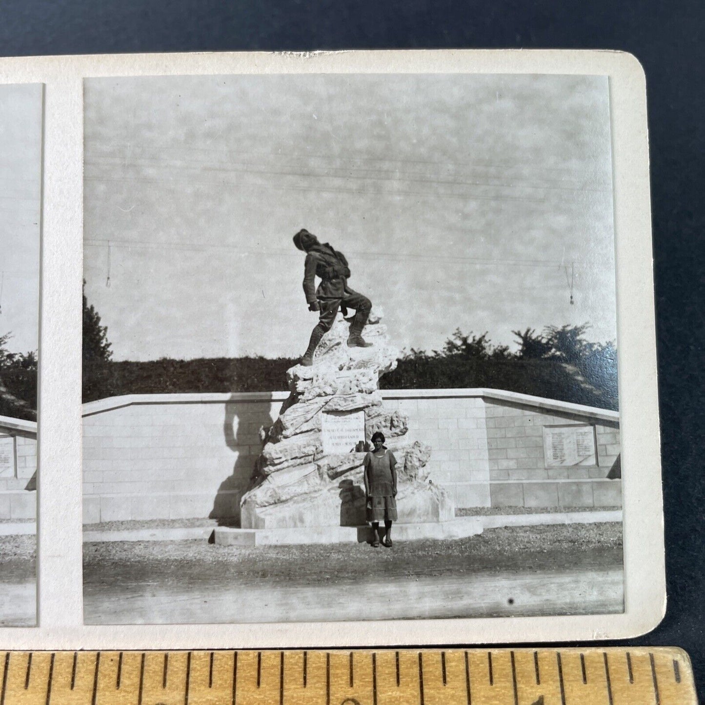 Antique 1925 WW1 NFP PNF Soldier Statue Italy OOAK Stereoview Photo Card P3233