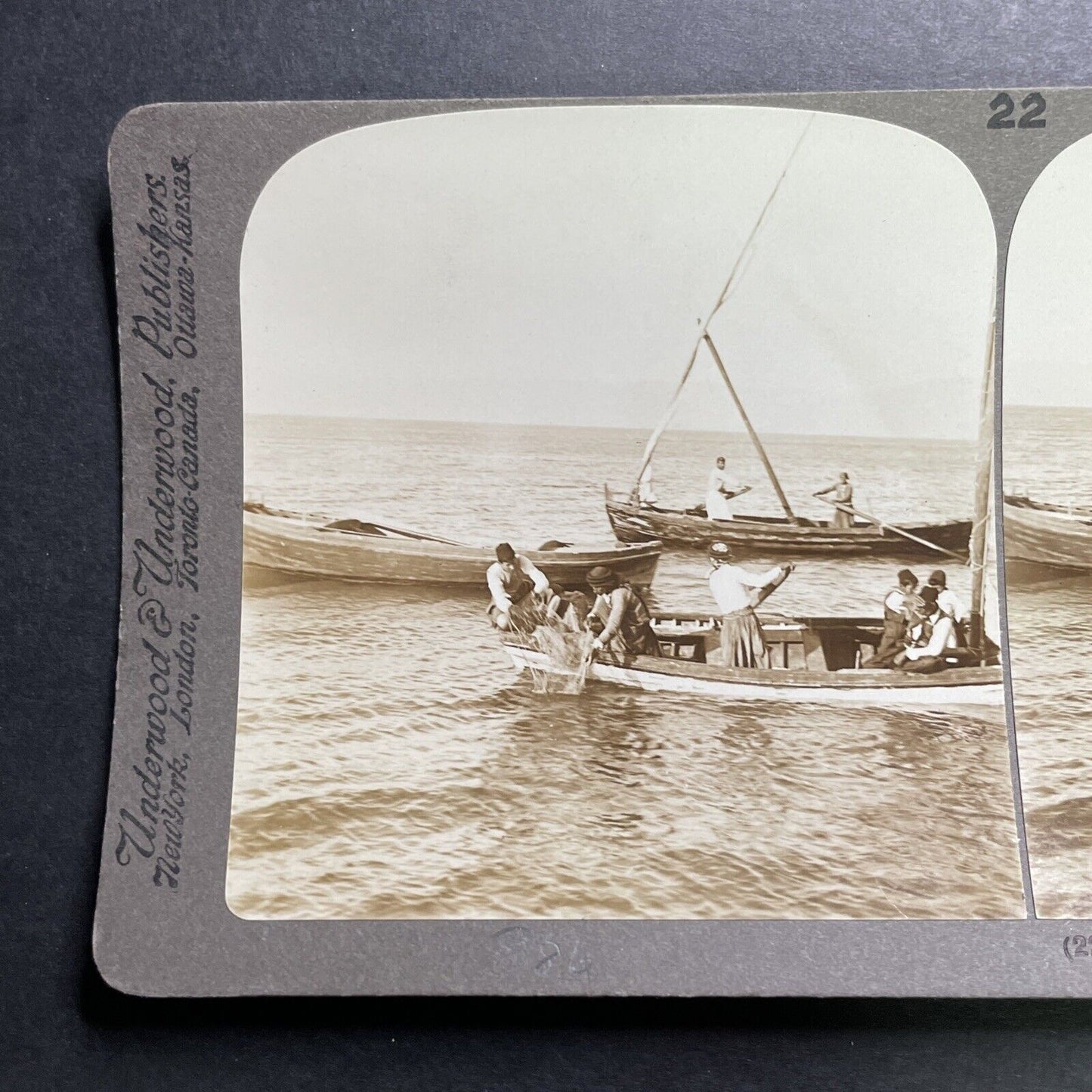 Antique 1901 Fisherman In The Sea Of Galilee Stereoview Photo Card P1328