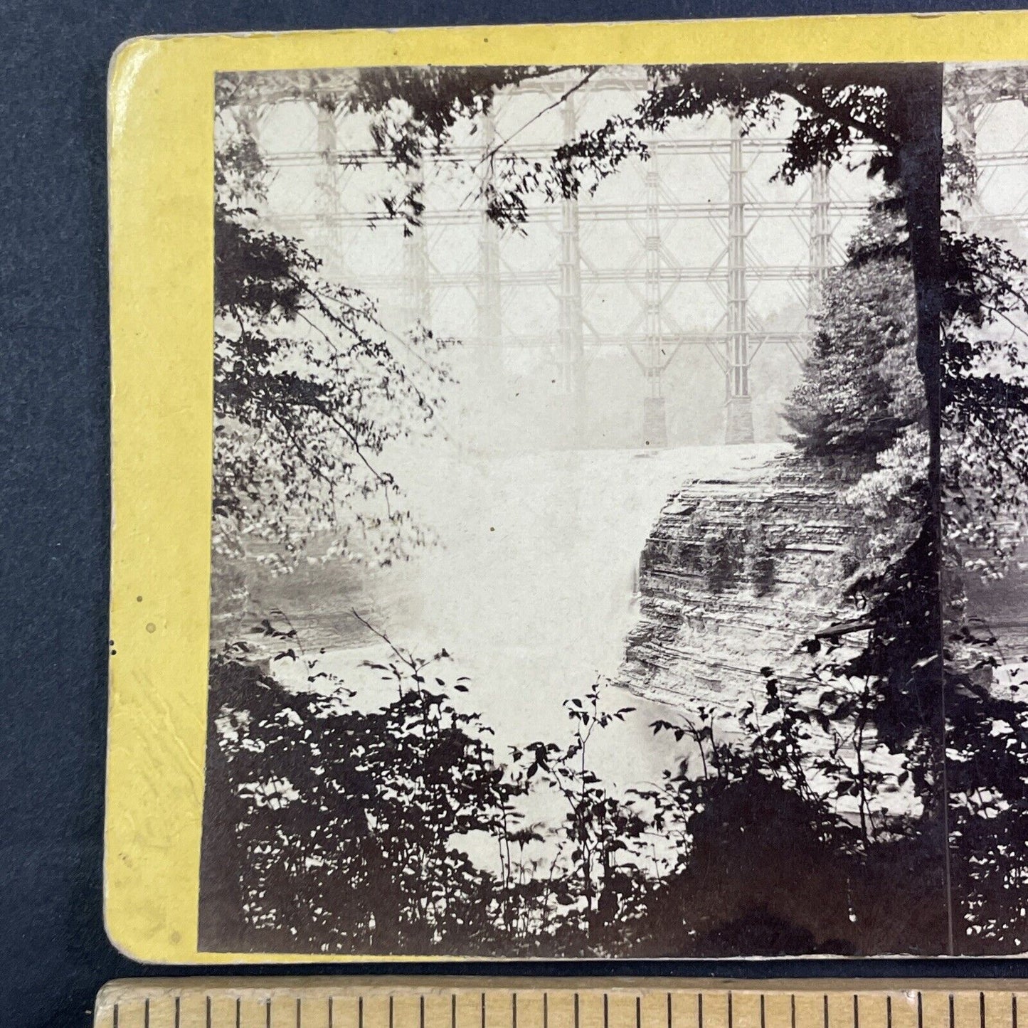 Wood Bridge Portage Falls New York Stereoview E&HT Anthony Antique c1870 X3638