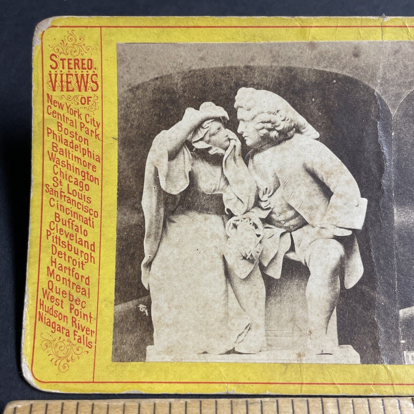 Antique 1875 Uncle Toby Widow Wadman Marble Sculpture Stereoview Photo Card 4696