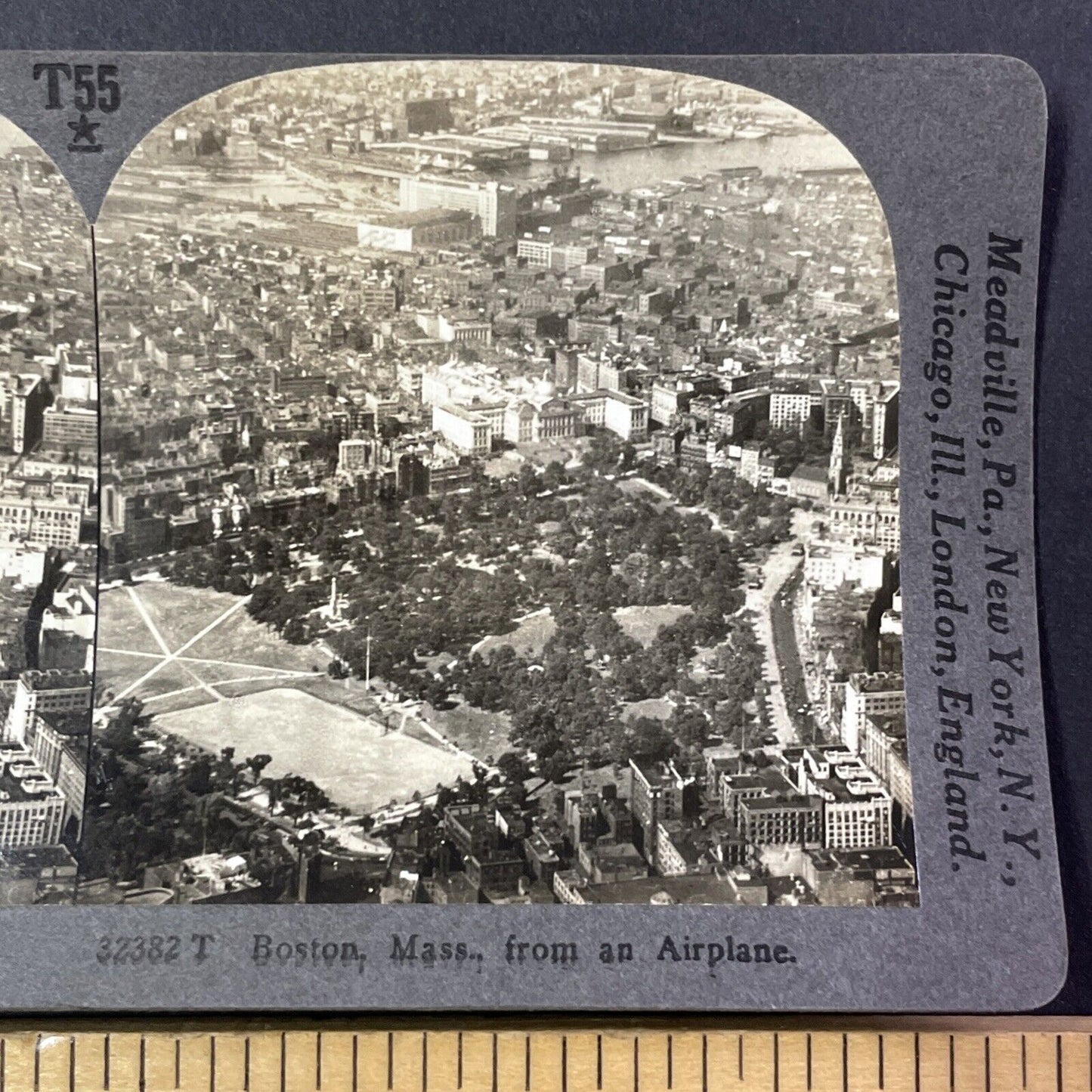 Boston Massachusetts Aerial View Stereoview Antique c1920s Y984