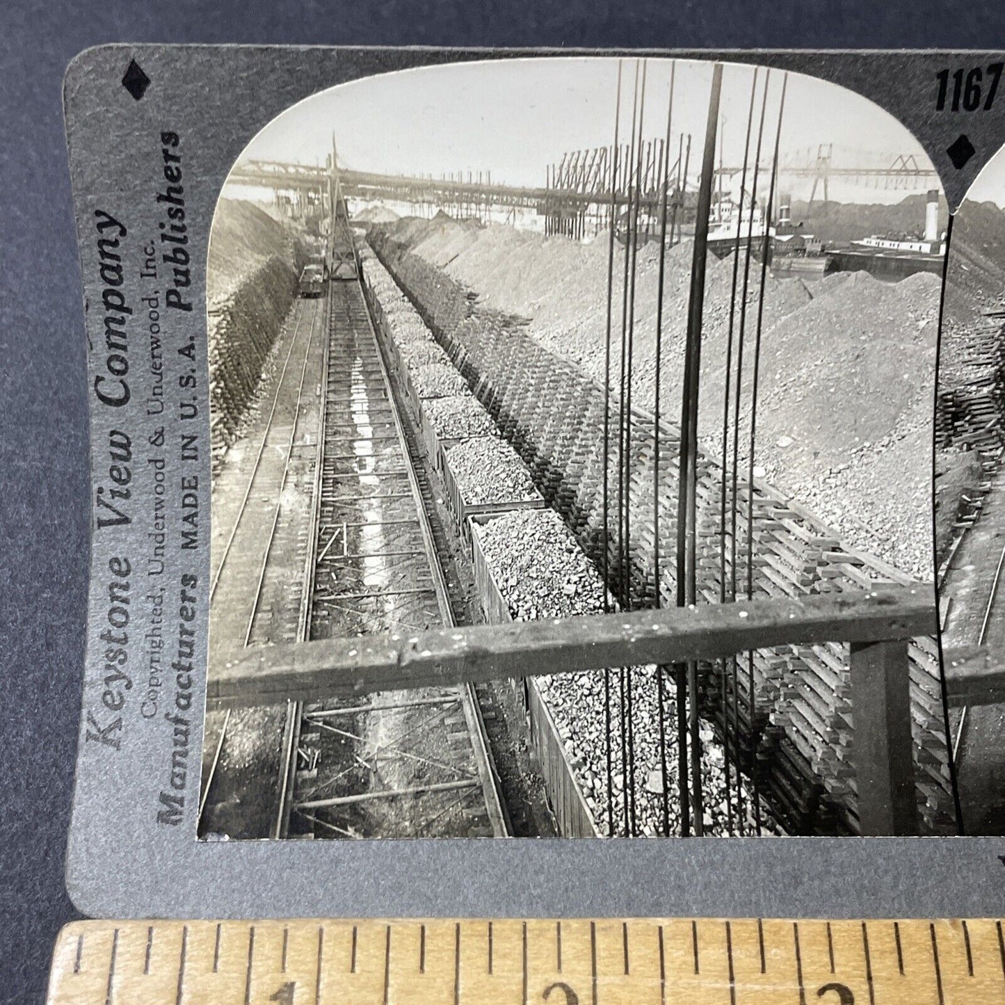 Antique 1910s Iron Ore Trains Cleveland Ohio Stereoview Photo Card V2613