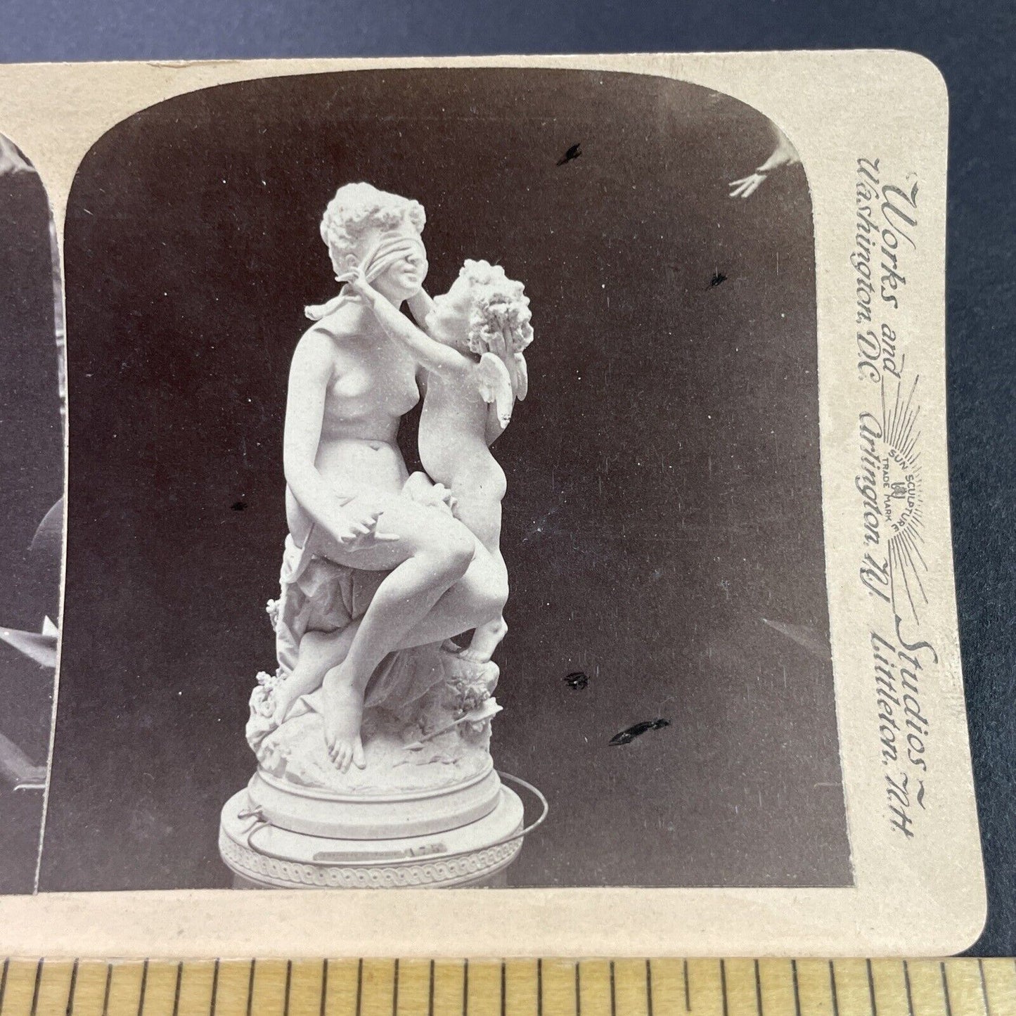 Antique 1890s Blinded Nude Female Statue Marble Stereoview Photo Card P3860