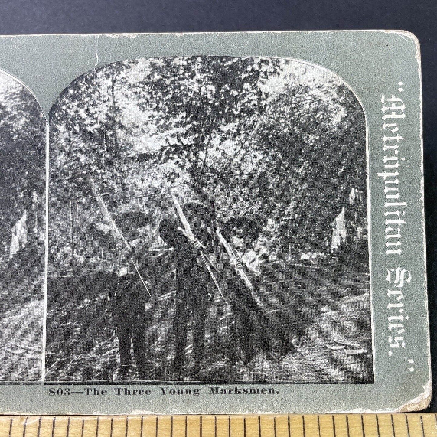 Antique 1890s Children With Bows And Arrows Stereoview Photo Card P3086