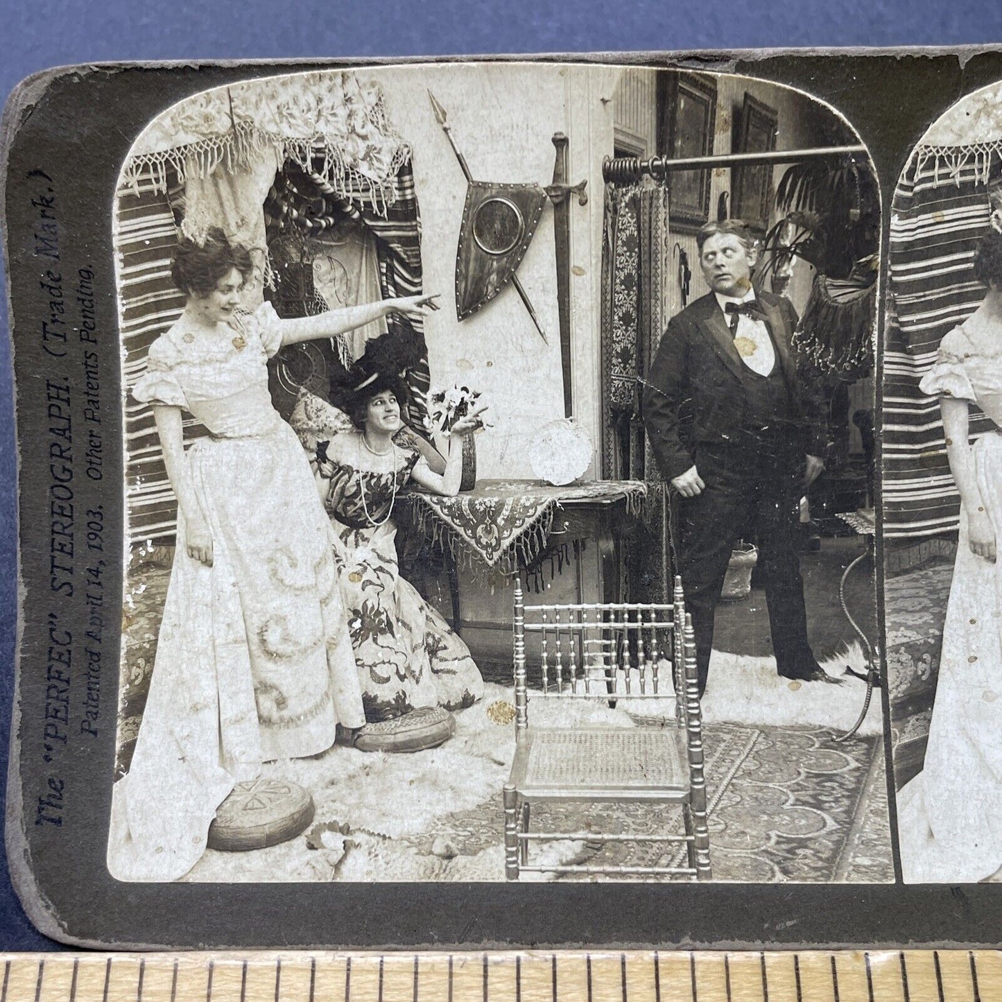 Antique 1902 Brothel Women Say Goodbye To Man Stereoview Photo Card P2714