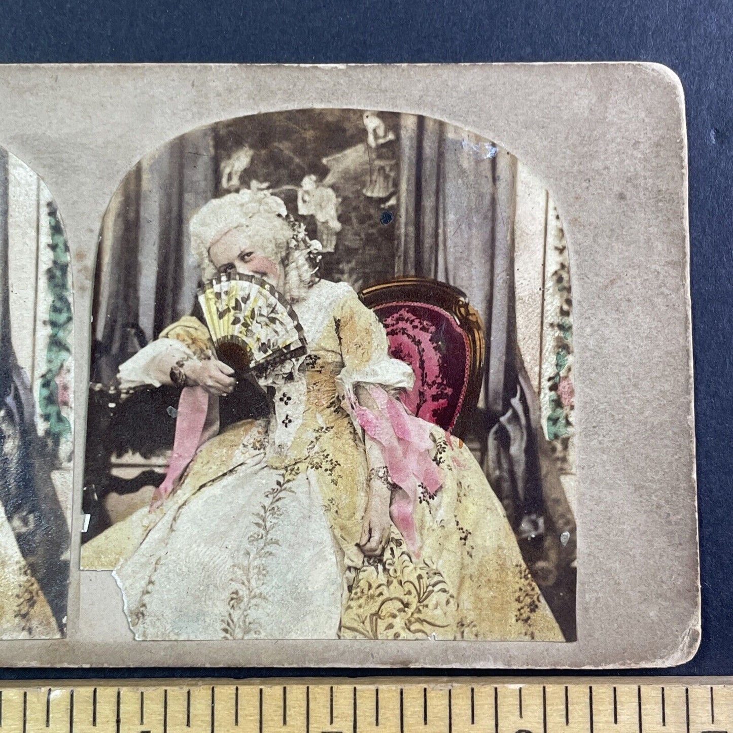 Wealthy Woman Flirts At A Ballroom Party Stereoview Antique c1860 X3680