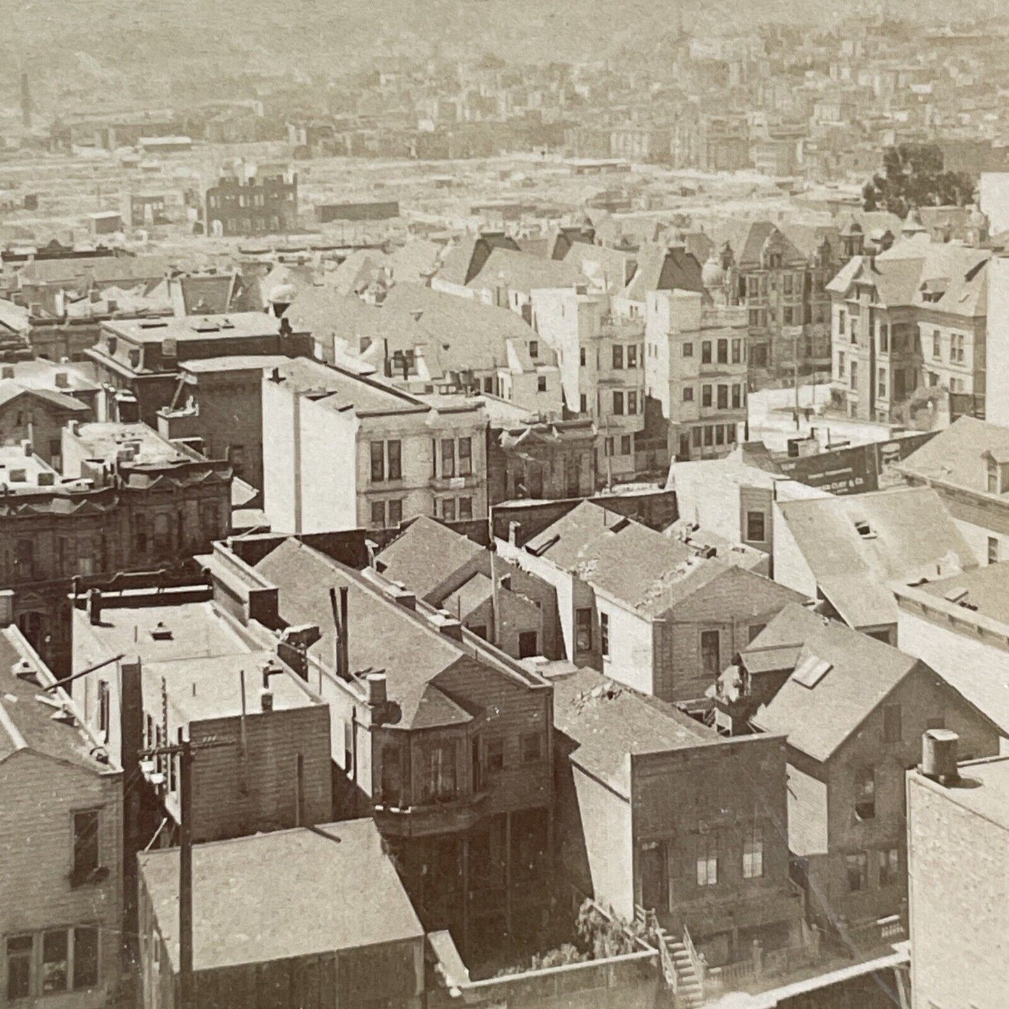 San Francisco Castro & Mission District Stereoview Photo Card Antique 1906 X806