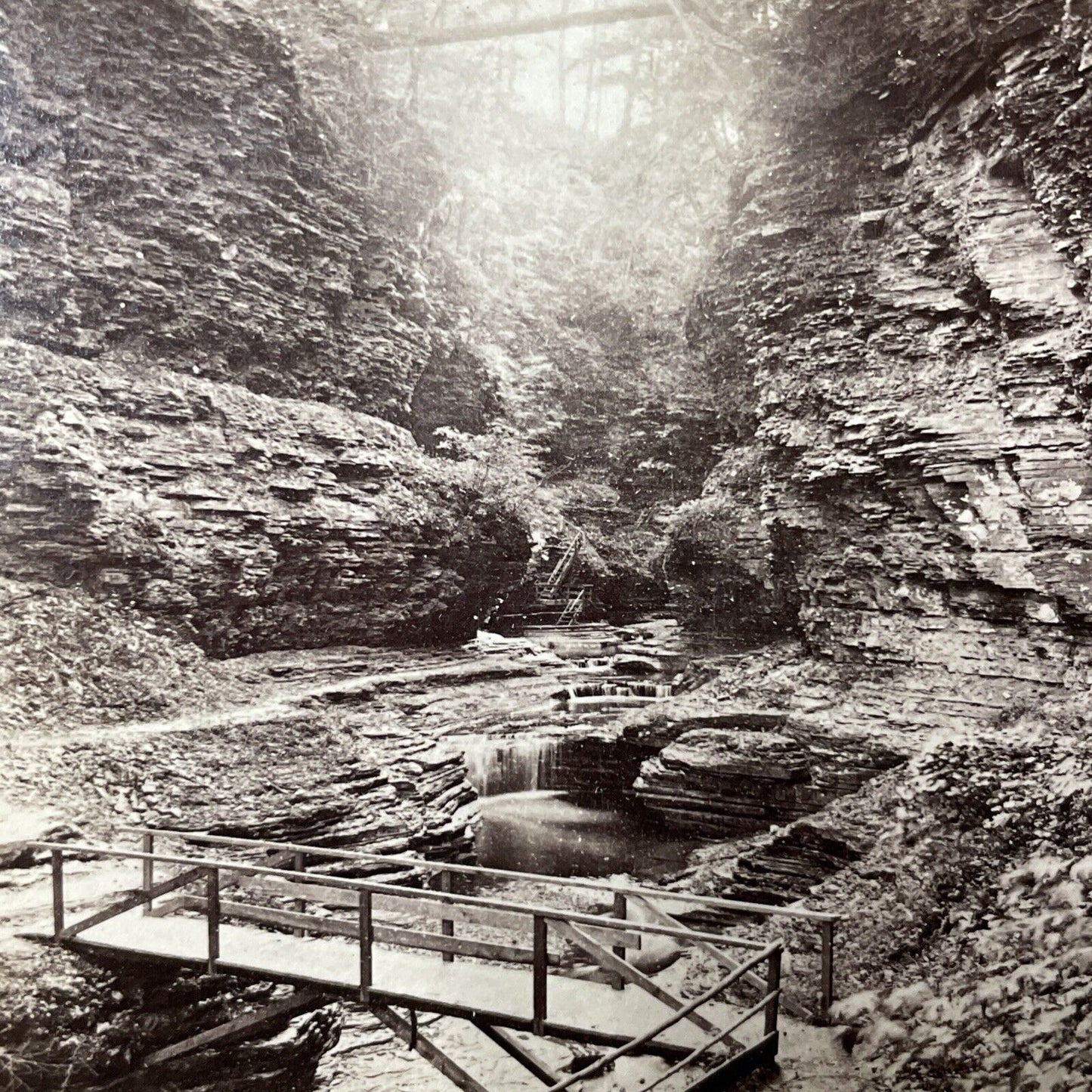 Antique 1860s Watkin's Glen Gorge New York Stereoview Photo Card V1795