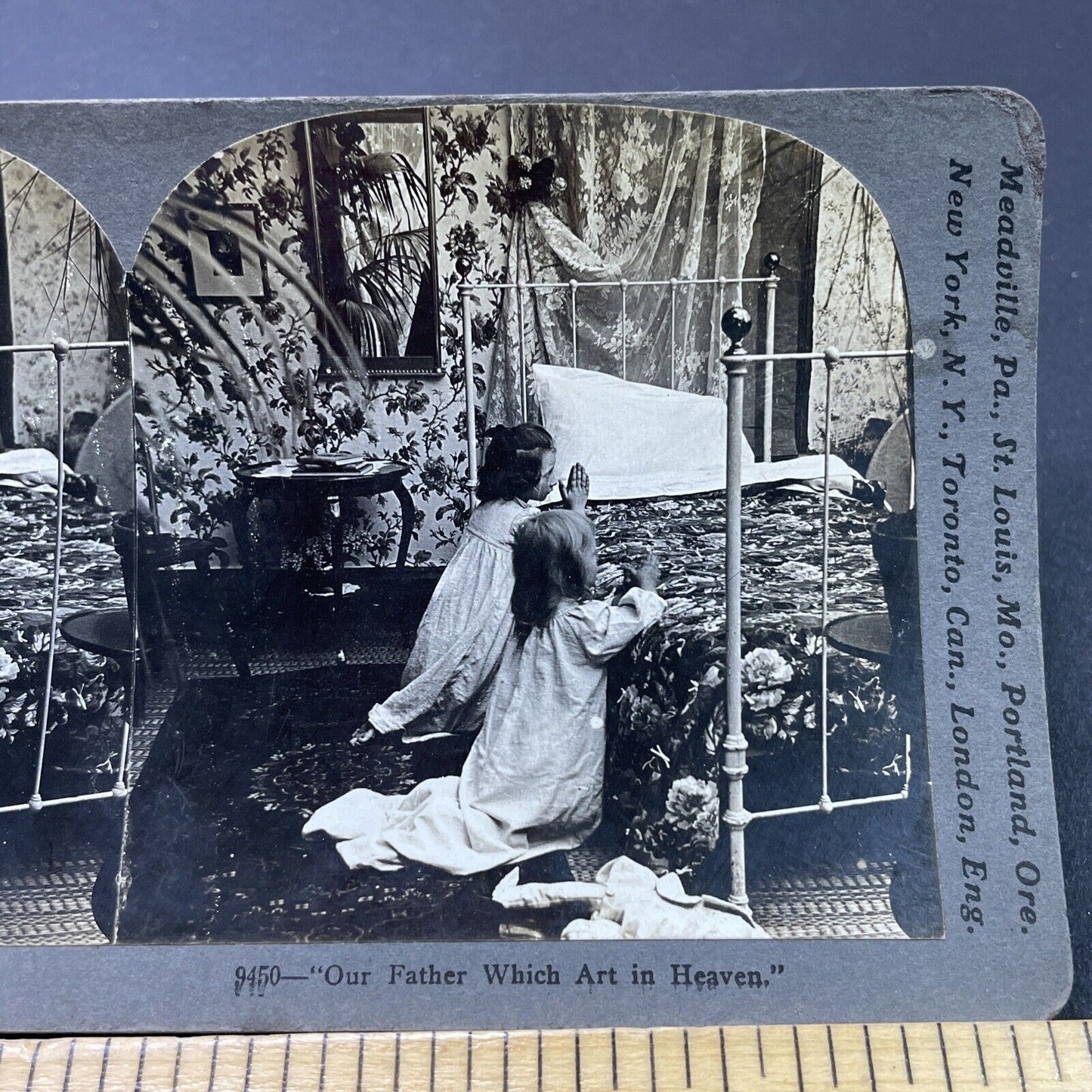 Antique 1900 Children Say The Lord's Prayer Stereoview Photo Card P2639