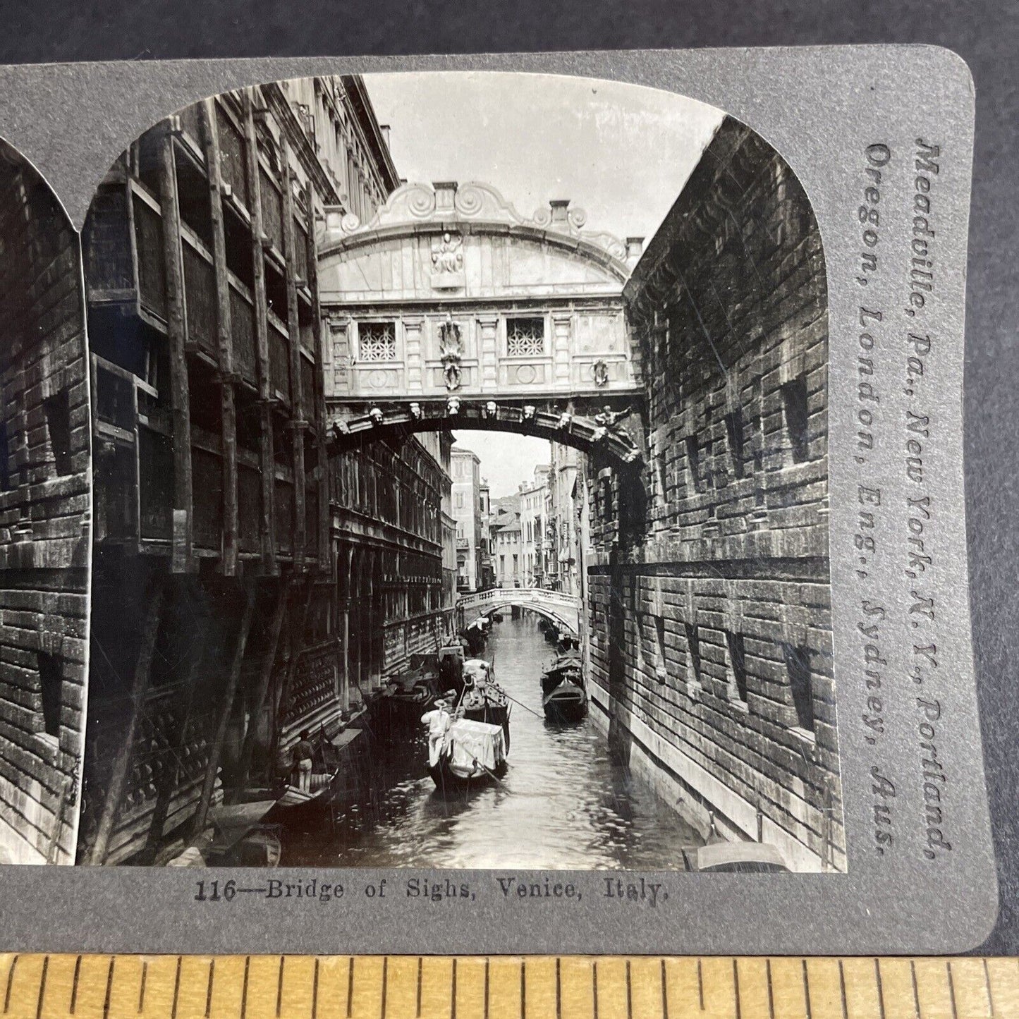 Antique 1909 Gondola Gondolas Venice Italy Stereoview Photo Card P4255