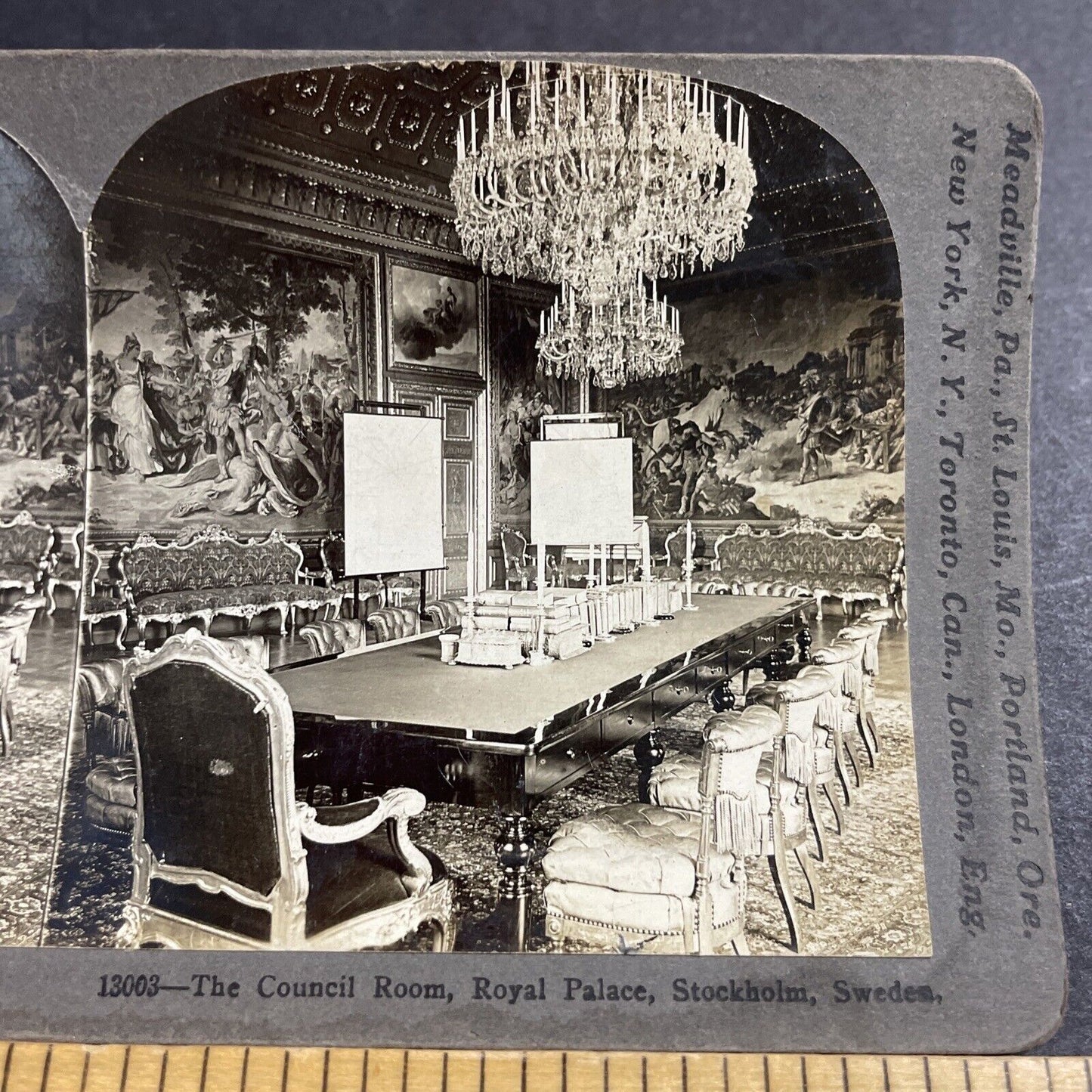 Antique 1901 Council Room Royal Palace Stockholm Stereoview Photo Card P5517