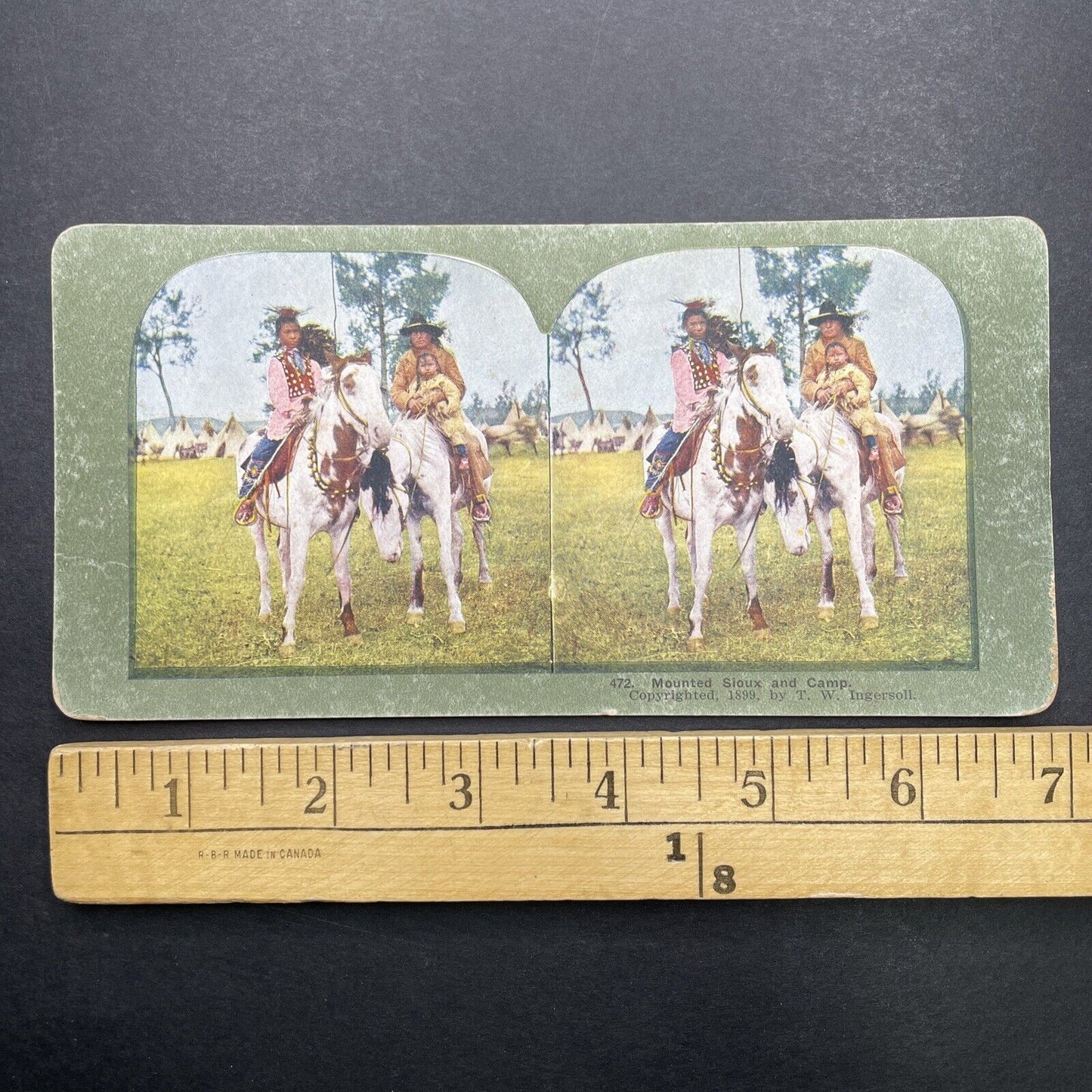 Antique 1899 Sioux Warrior With Children Stereoview Photo Card P580-062