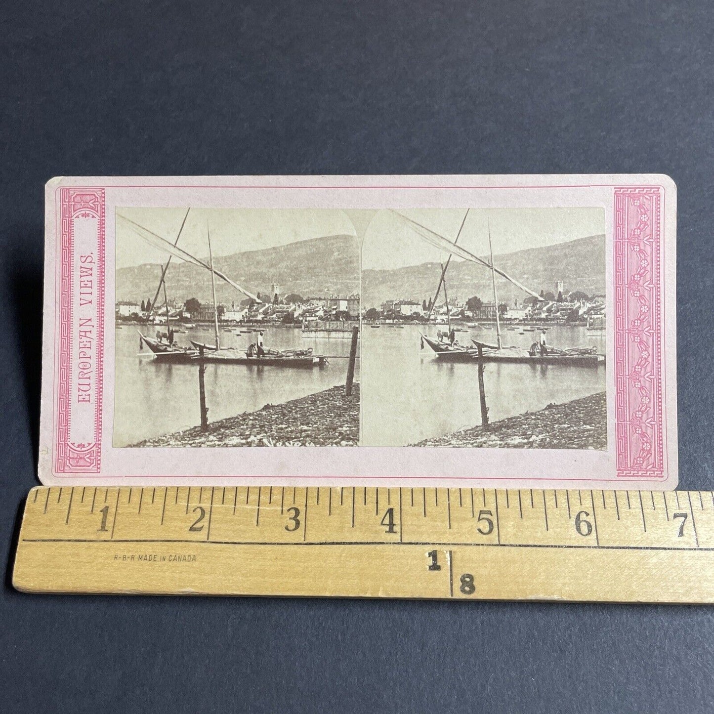 Antique 1870s Aix-les-Bains Port Boats France Stereoview Photo Card P4229