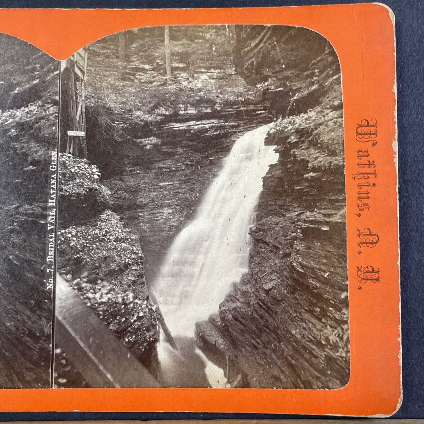 Bridal Veil Falls Watkins Glen New York Stereoview R.D. Crum Antique c1870 Y1043
