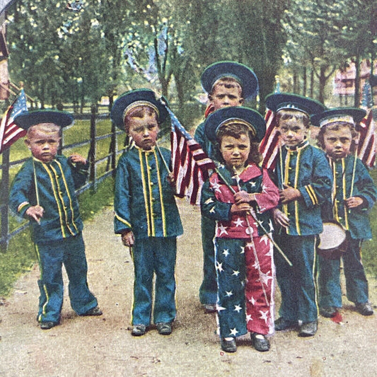 Antique 1898 Young American Patriots (Boys) Stereoview Photo Card P580-036