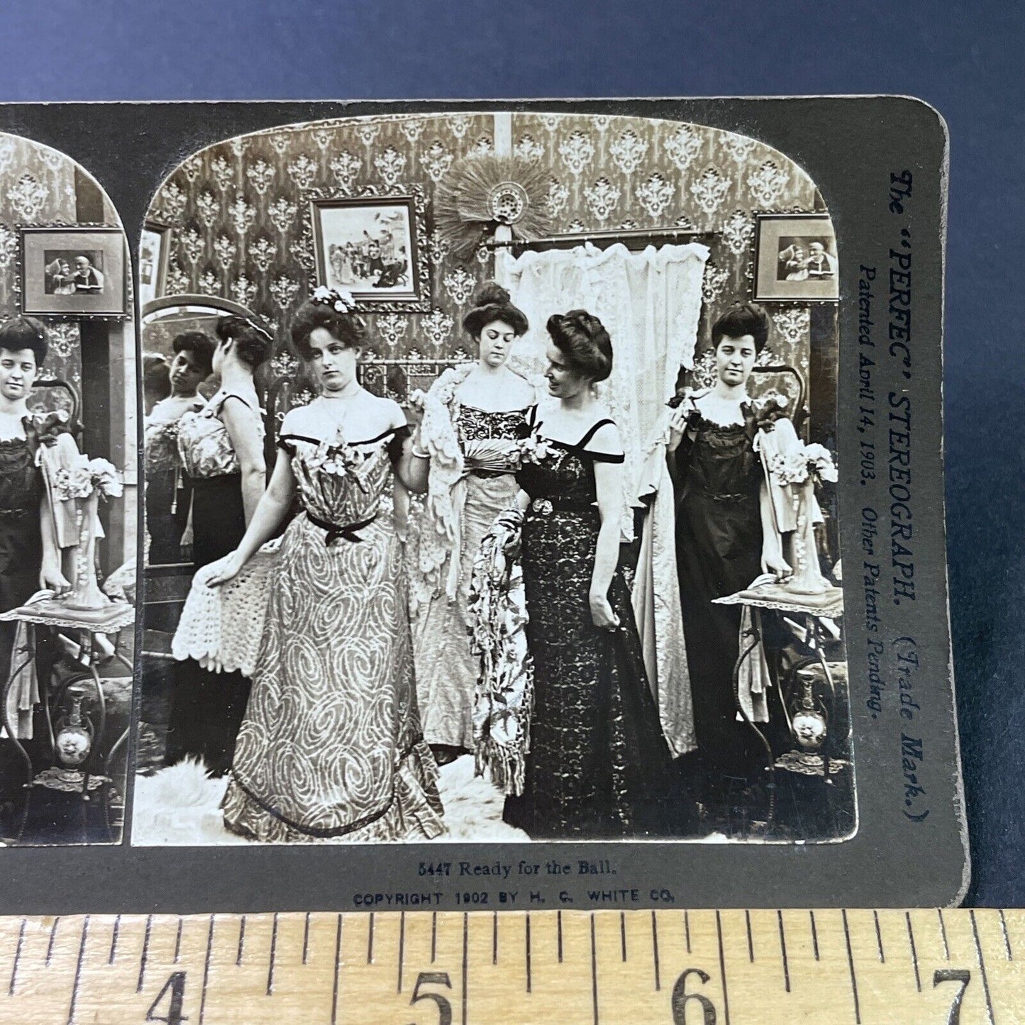 Antique 1902 Women Get Dressed For Fancy Ball Stereoview Photo Card P2924