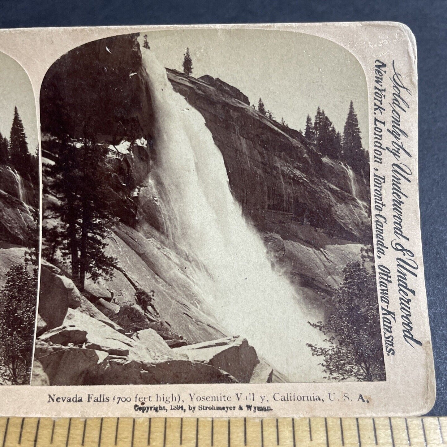 Antique 1894 Nevada Falls Yosemite Park California Stereoview Photo Card P4355