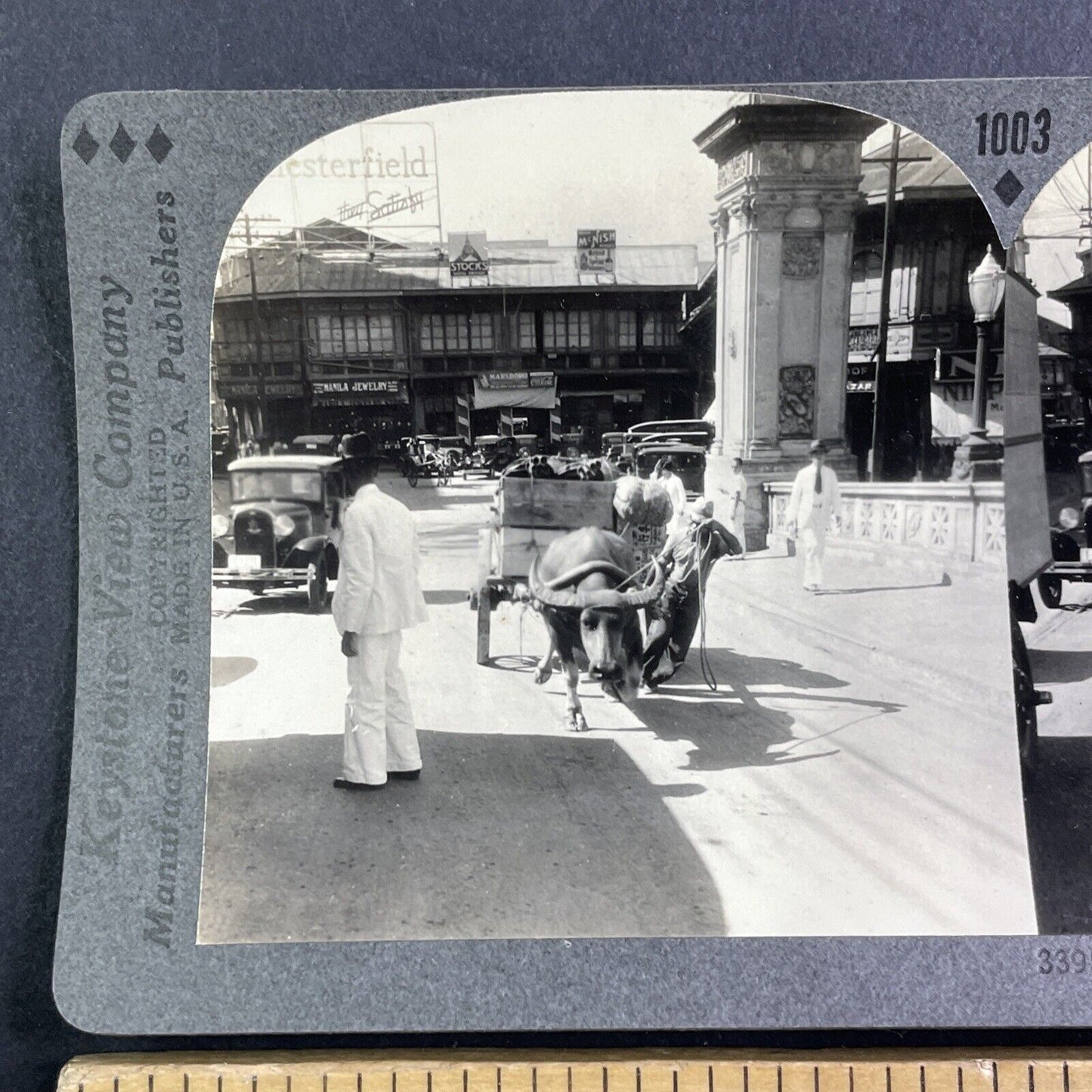 US Automobiles in Manila Philippines Stereoview Keystone Antique c1935 Y415