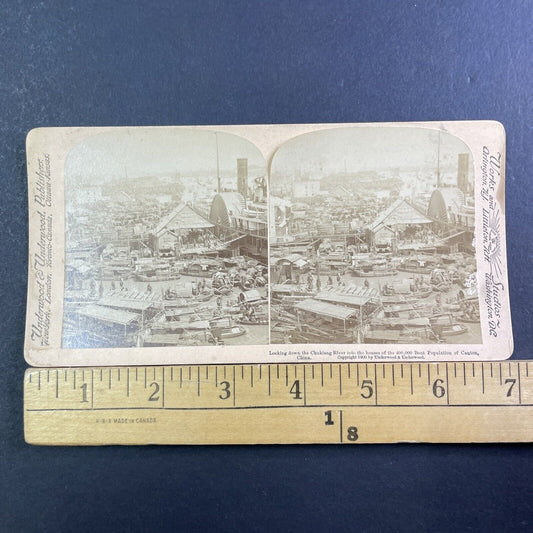Guangzhou China City And Harbor View Stereoview Antique c1900 X3565