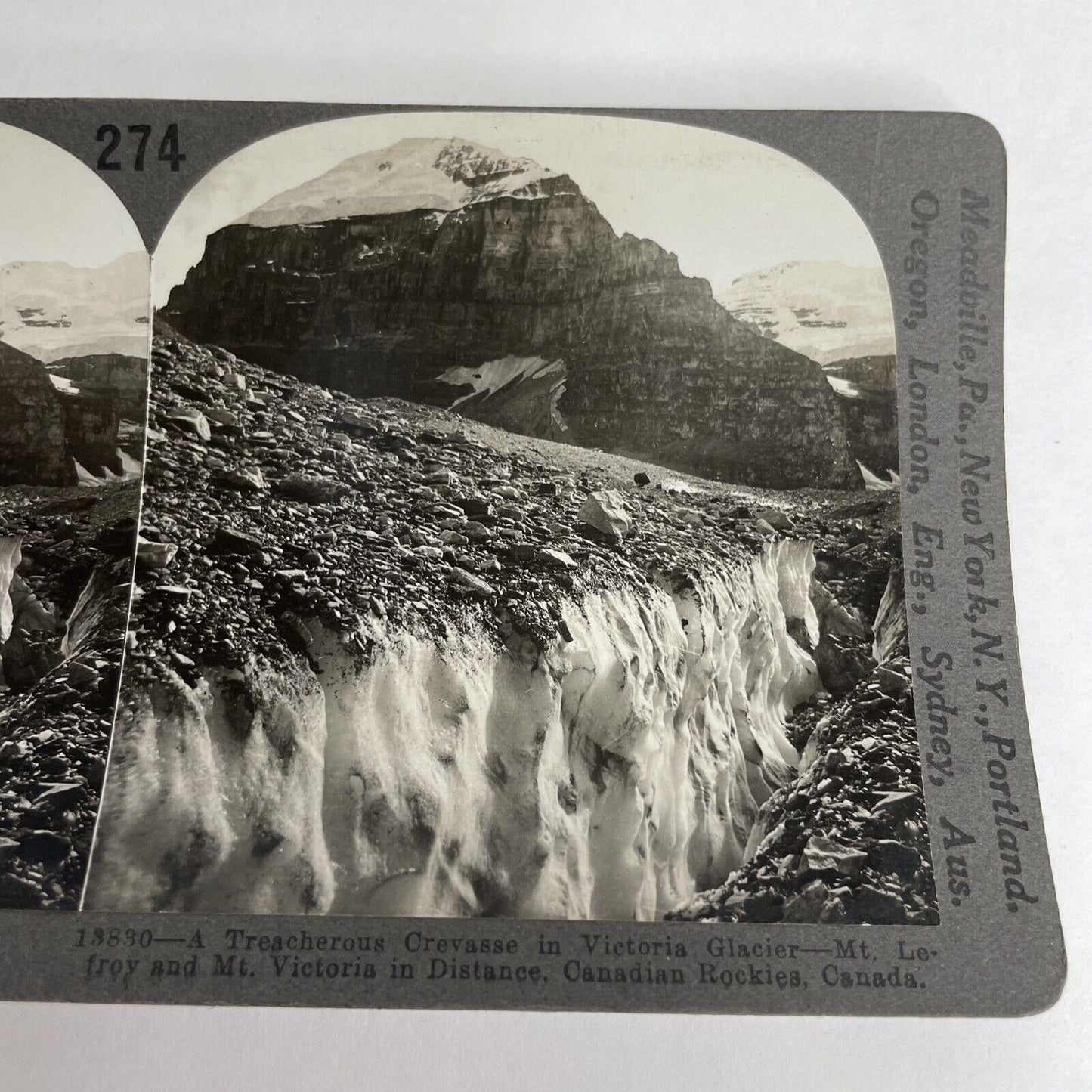 Antique 1913 Mount Lefroy Glacier Alberta Rockies Canada Stereoview Photo PC617