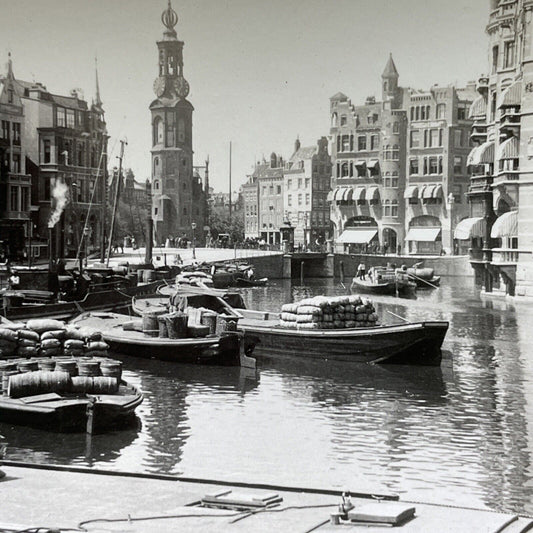 Antique 1930s Amstel Canal Amsterdam Netherlands Stereoview Photo Card V2909