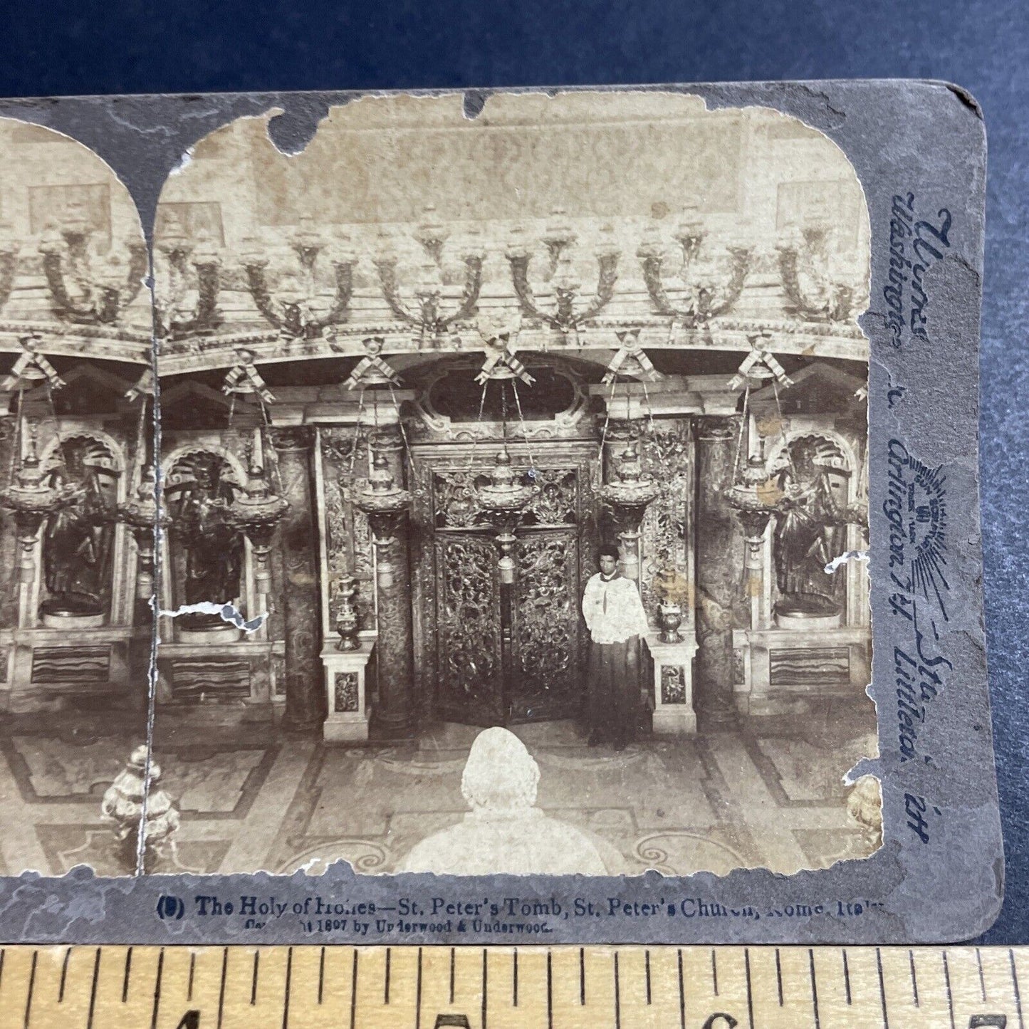 Antique 1897 Inside St. Peters Church Rome Italy Stereoview Photo Card P5207