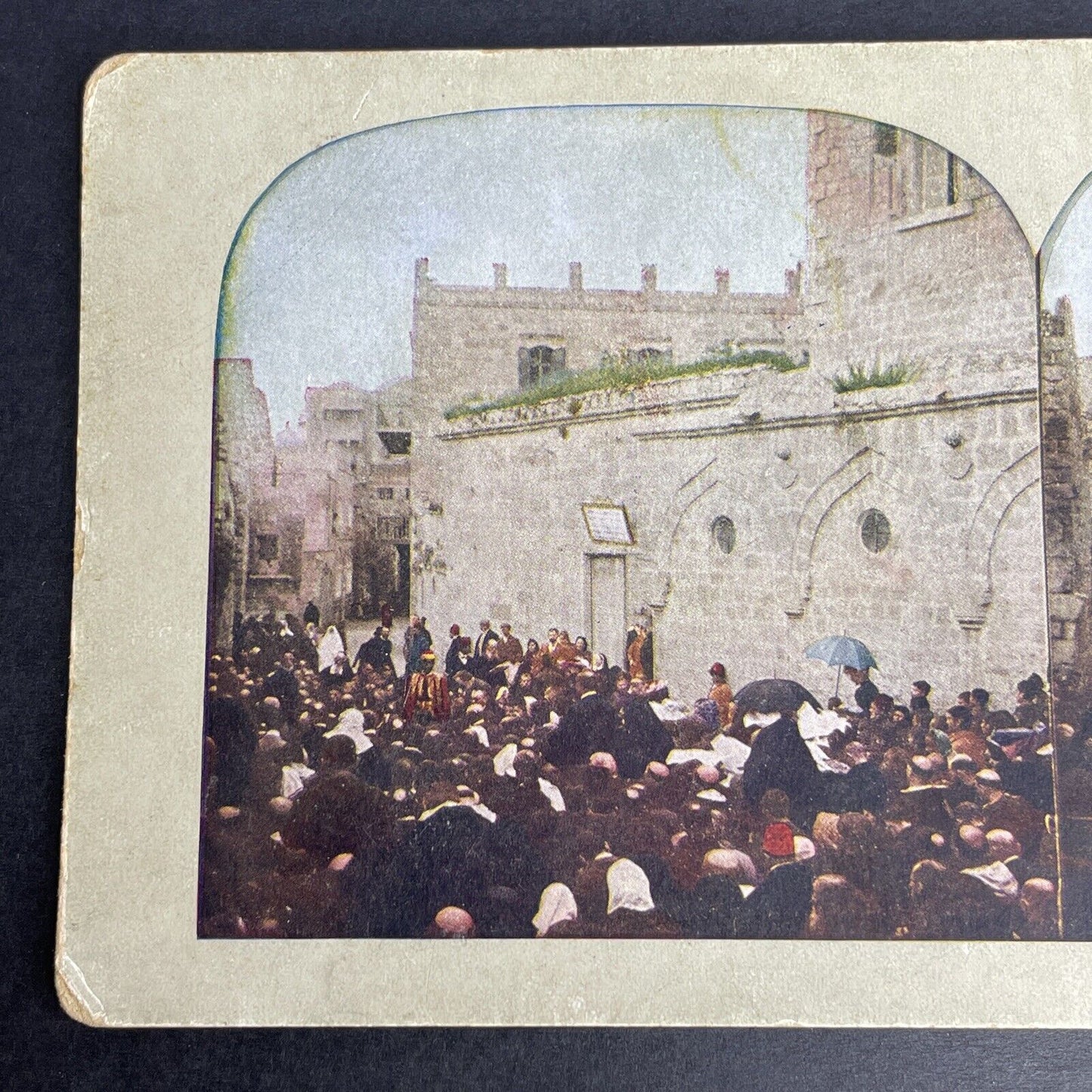 Antique 1902 Pilgrims On Road To Cavalry Jerusalem Stereoview Photo Card P1058