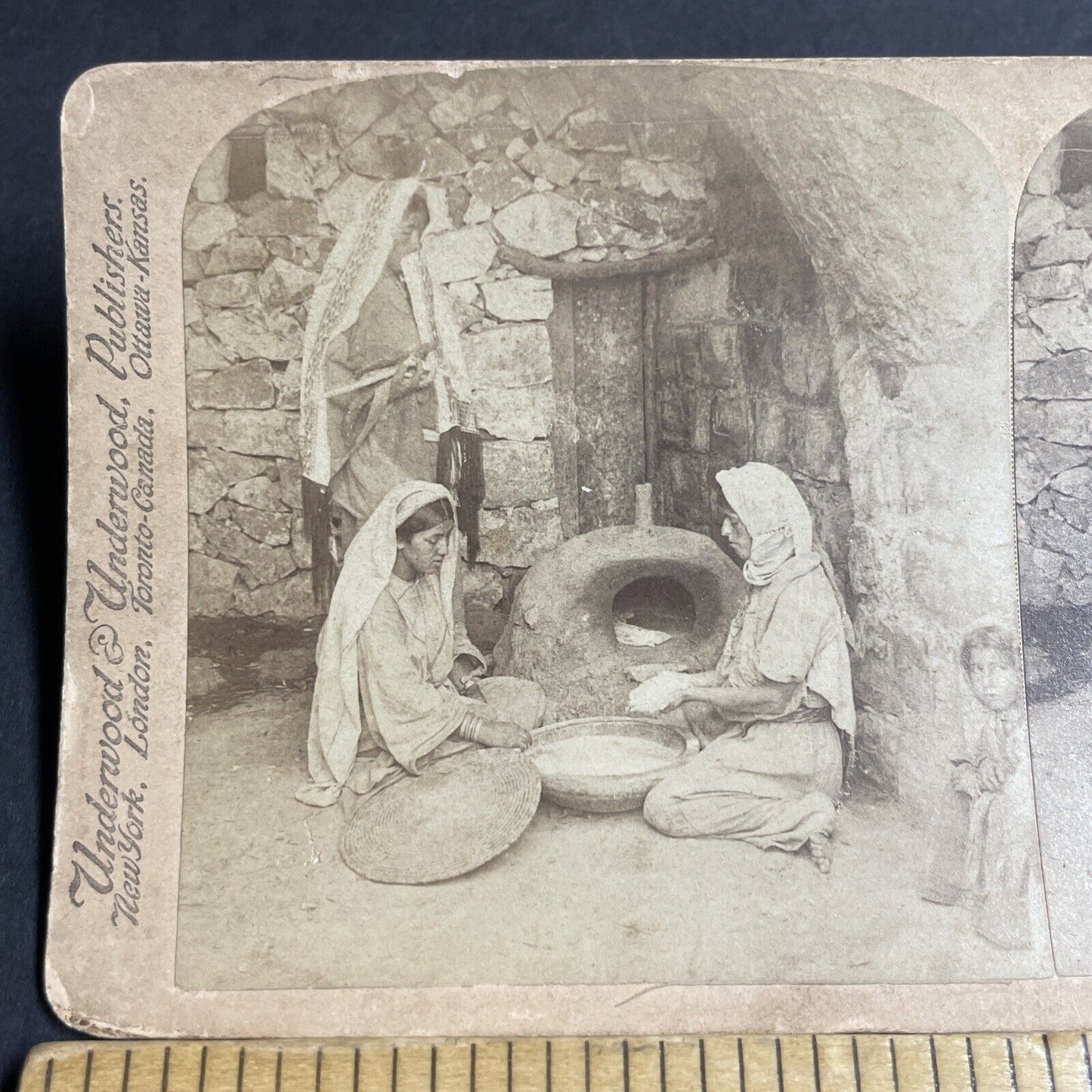 Antique 1900 Teenage Girls Make Bread In Israel Stereoview Photo Card P4902