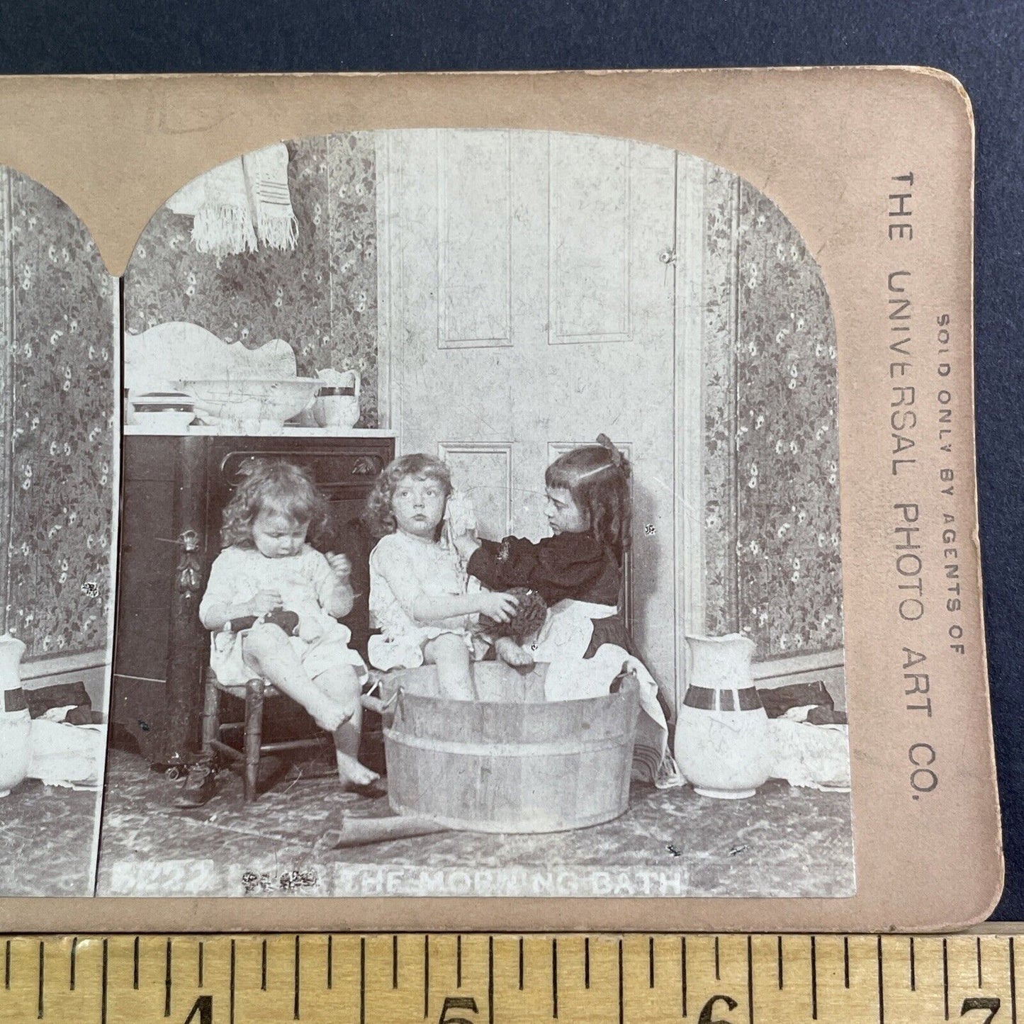 Girls Washing Their Porcelain Dolls Stereoview CH Graves Antique c1895 X1539