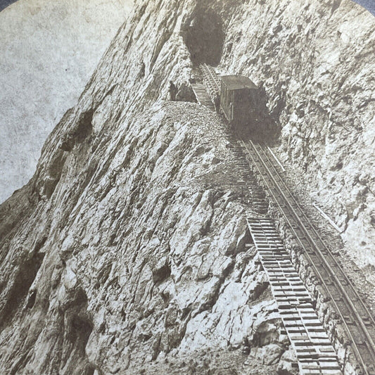 Antique 1897 Train Rail Pass Mt. Pilatus Switzerland Stereoview Photo Card P898