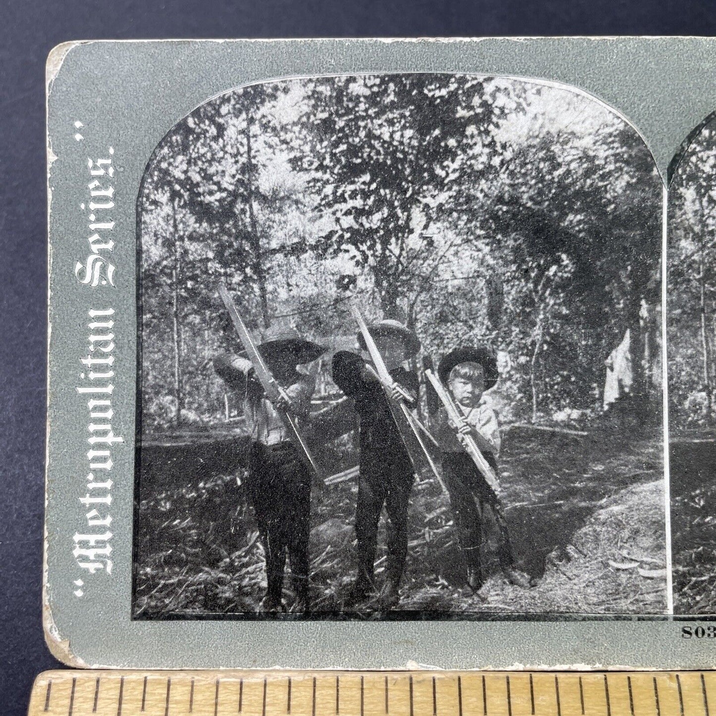 Antique 1890s Children With Bows And Arrows Stereoview Photo Card P3086