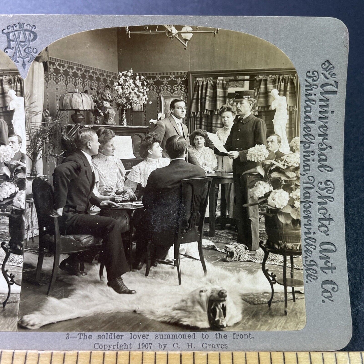 Antique 1907 Husband Is Conscripted To War Stereoview Photo Card P3393